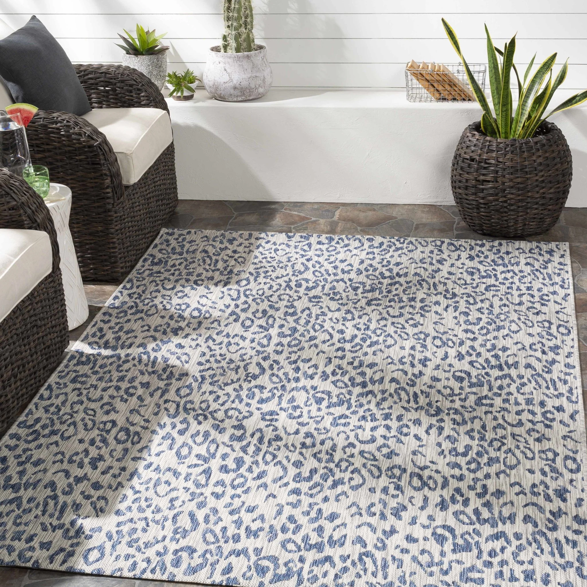 Contemporary Abstract Blue and Ivory Leopard Design Multi size  Area Rug - Image 2