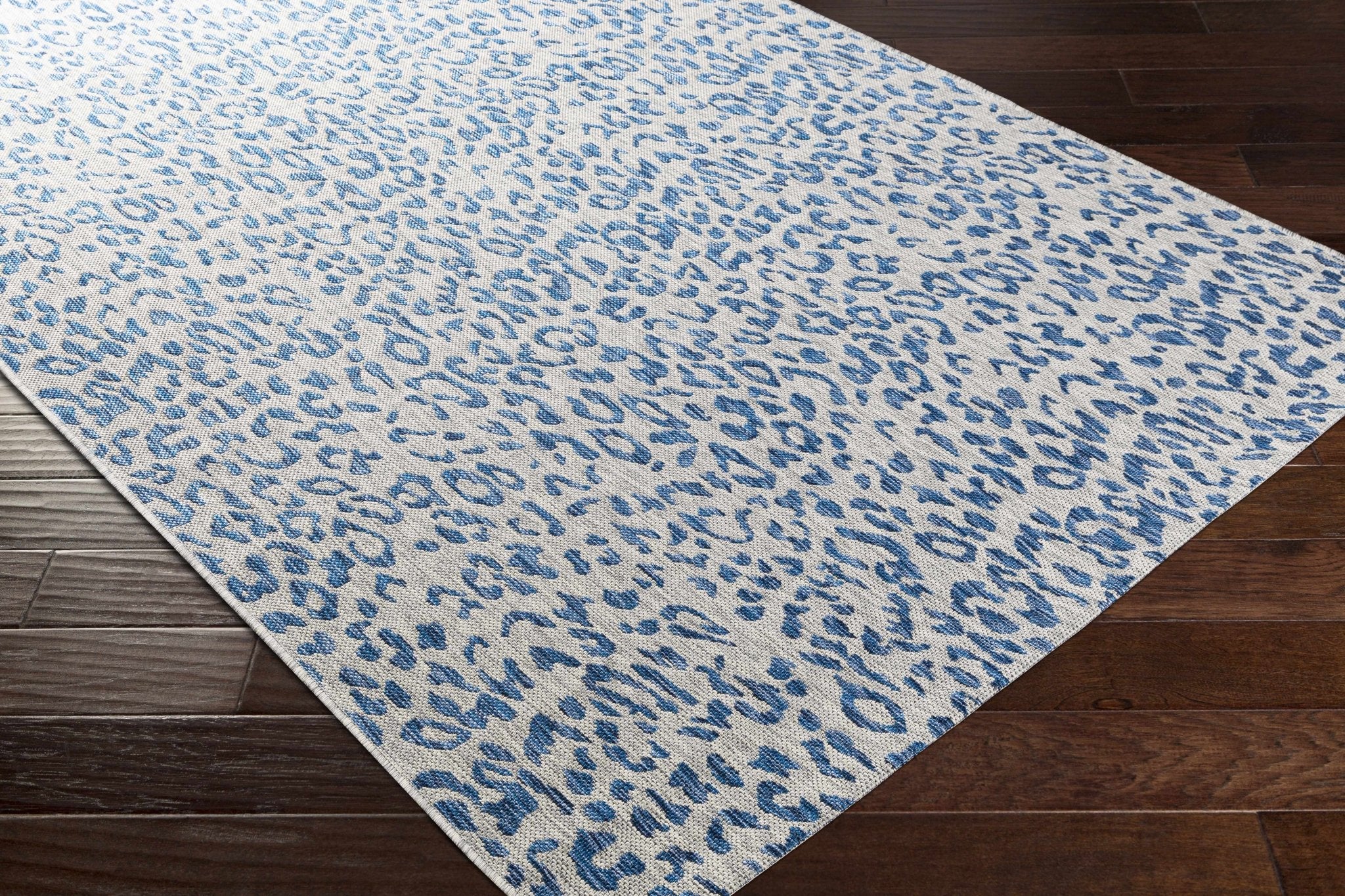 Contemporary Abstract Blue and Ivory Leopard Design Multi size  Area Rug - Image 3