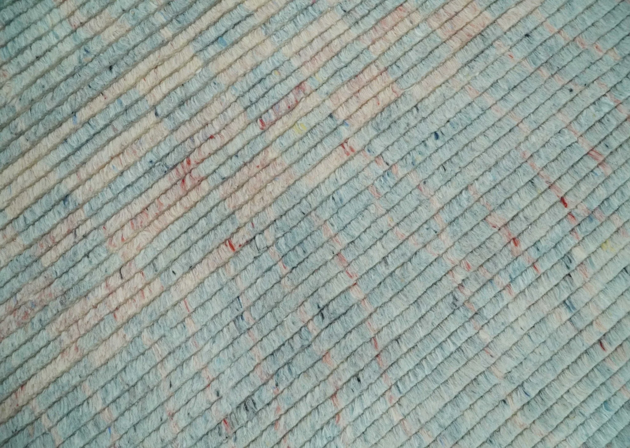 Hand Knotted Modern Abstract Blue and Peach Trellis Moroccan Made with Blended Wool Multi Size Area Rug - Image 4