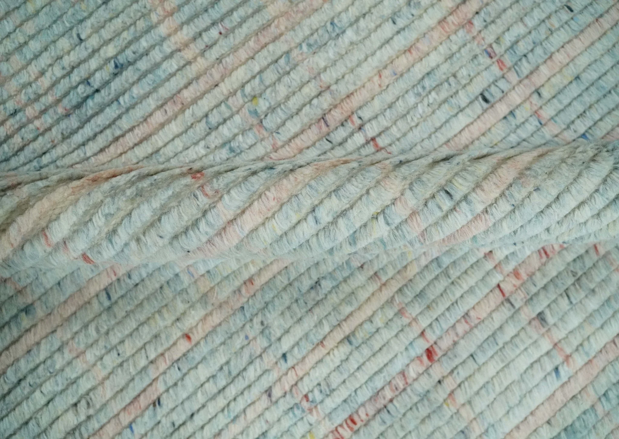 Hand Knotted Modern Abstract Blue and Peach Trellis Moroccan Made with Blended Wool Multi Size Area Rug - Image 6