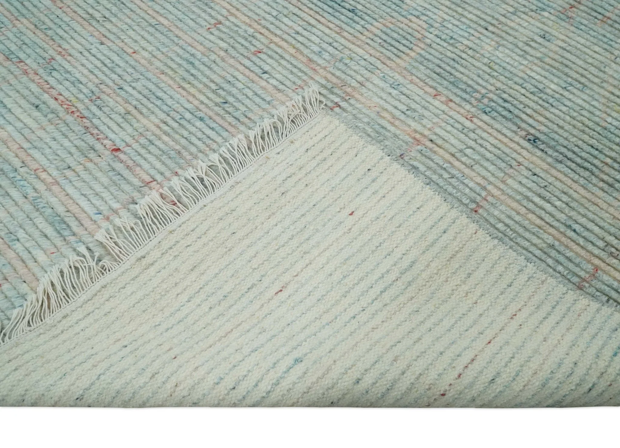 Hand Knotted Modern Abstract Blue and Peach Trellis Moroccan Made with Blended Wool Multi Size Area Rug - Image 7