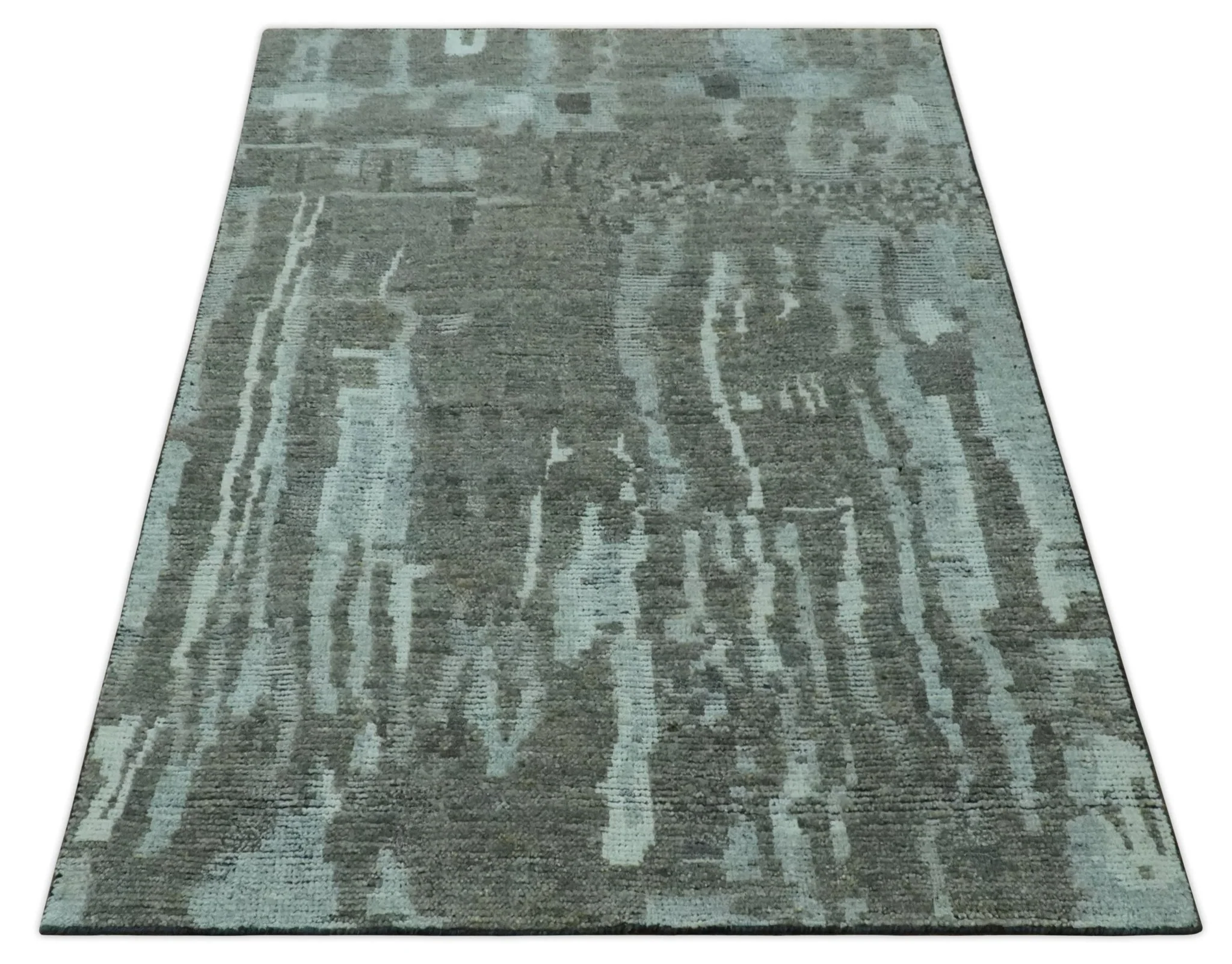 Modern abstract Charcoal and Light Blue Hand knotted 5x8 wool Area Rug - Image 11