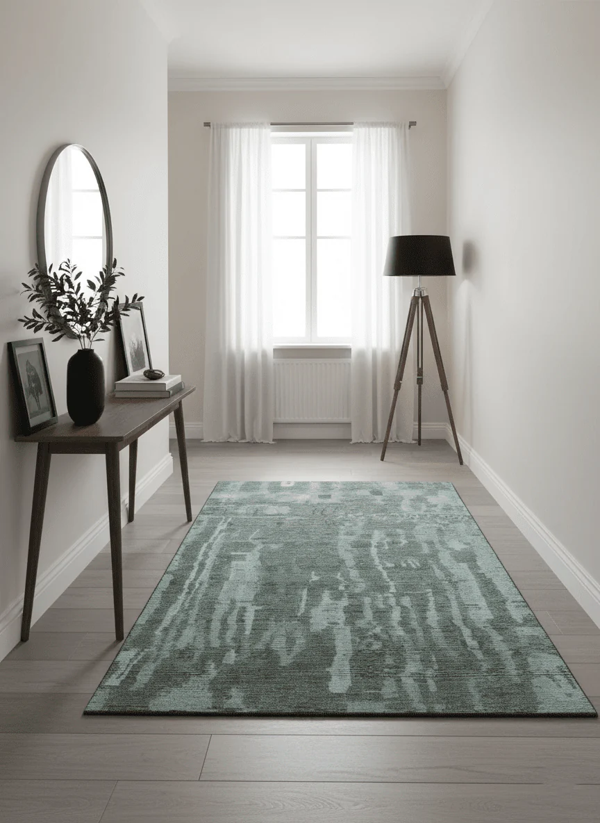 Modern abstract Charcoal and Light Blue Hand knotted 5x8 wool Area Rug - Image 2