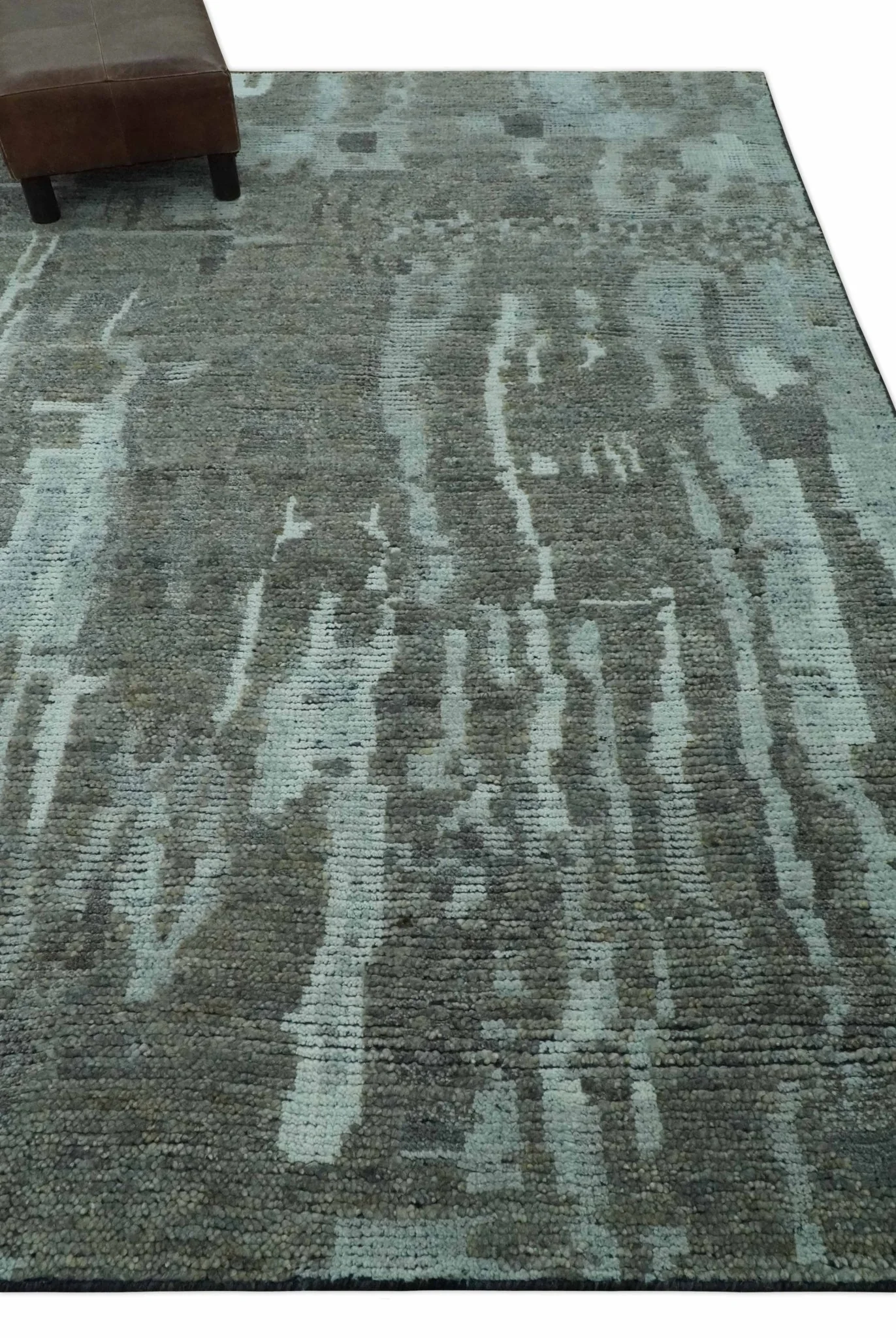 Modern abstract Charcoal and Light Blue Hand knotted 5x8 wool Area Rug - Image 4