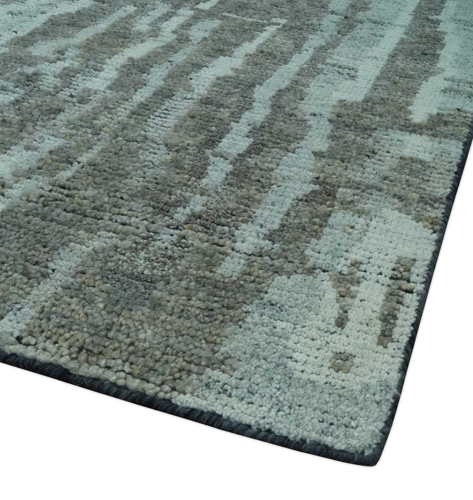 Modern abstract Charcoal and Light Blue Hand knotted 5x8 wool Area Rug - Image 6