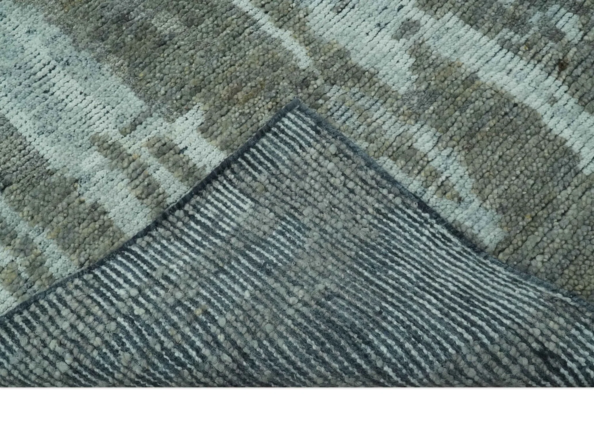 Modern abstract Charcoal and Light Blue Hand knotted 5x8 wool Area Rug - Image 8