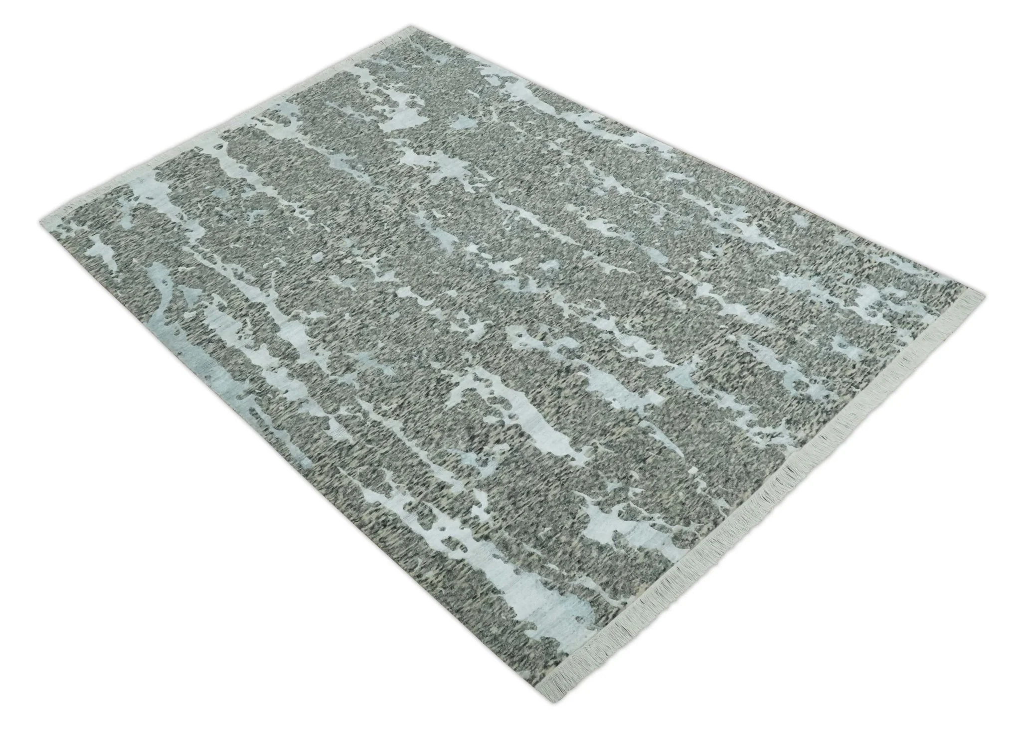 Modern Abstract Charcoal, Beige and Silver Hand Knotted 5.6x8 wool and Bamboo Silk area Rug - Image 11
