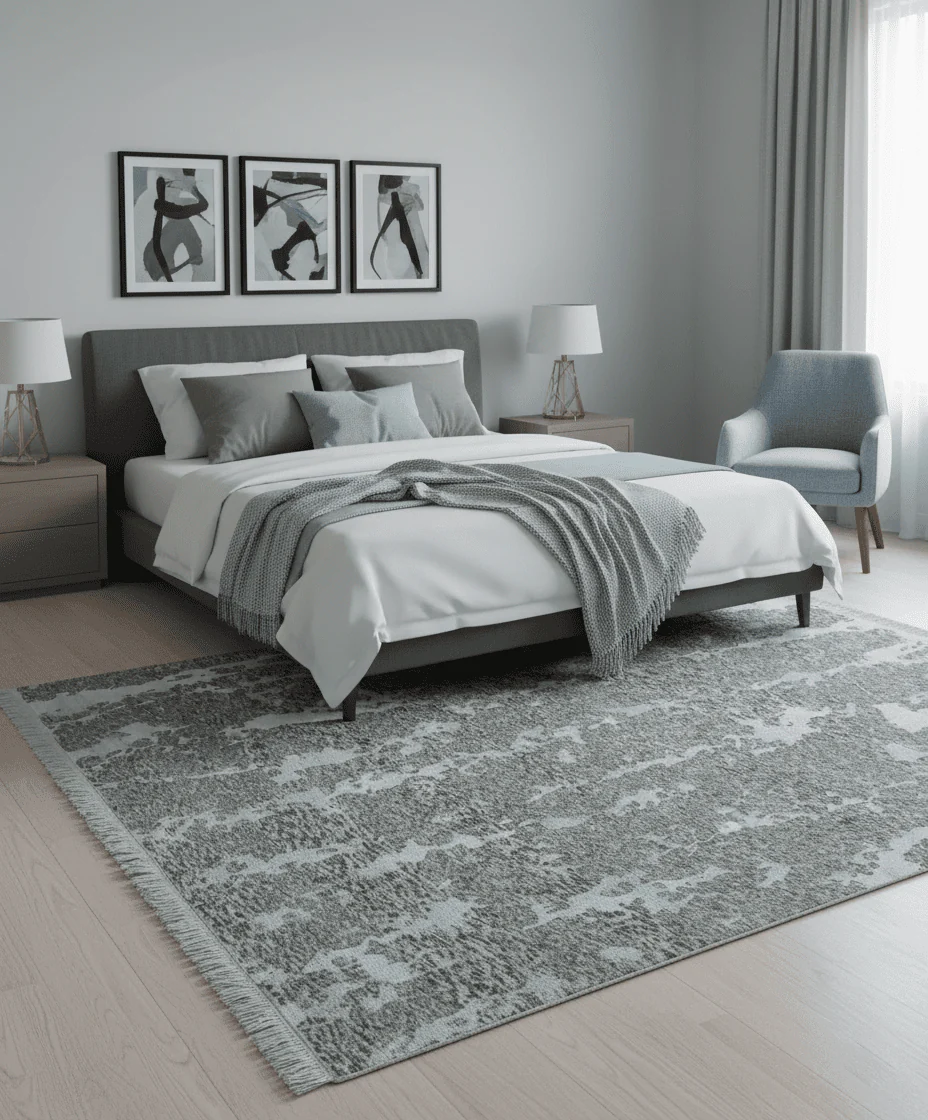 Modern Abstract Charcoal, Beige and Silver Hand Knotted 5.6x8 wool and Bamboo Silk area Rug - Image 2