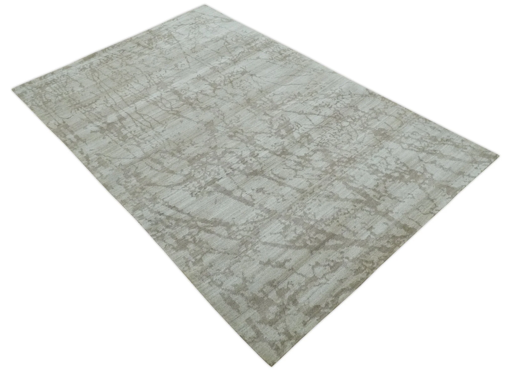 Modern Abstract Gray and Silver Hand knotted 6x9 Viscose Area Rug - Image 10