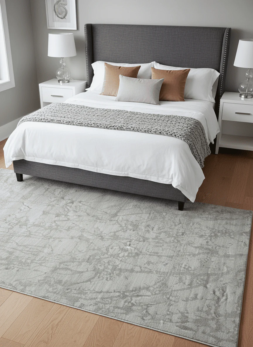 Modern Abstract Gray and Silver Hand knotted 6x9 Viscose Area Rug - Image 2