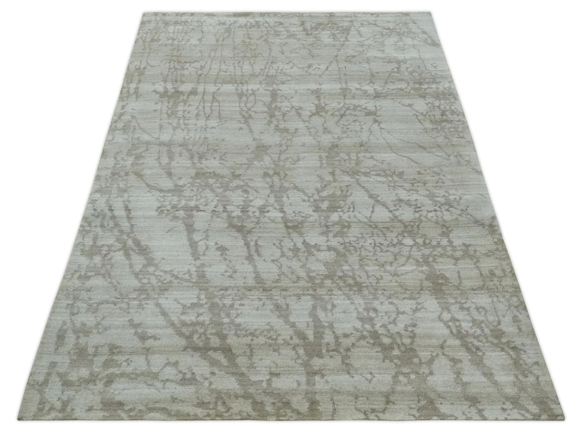 Modern Abstract Gray and Silver Hand knotted 6x9 Viscose Area Rug - Image 9