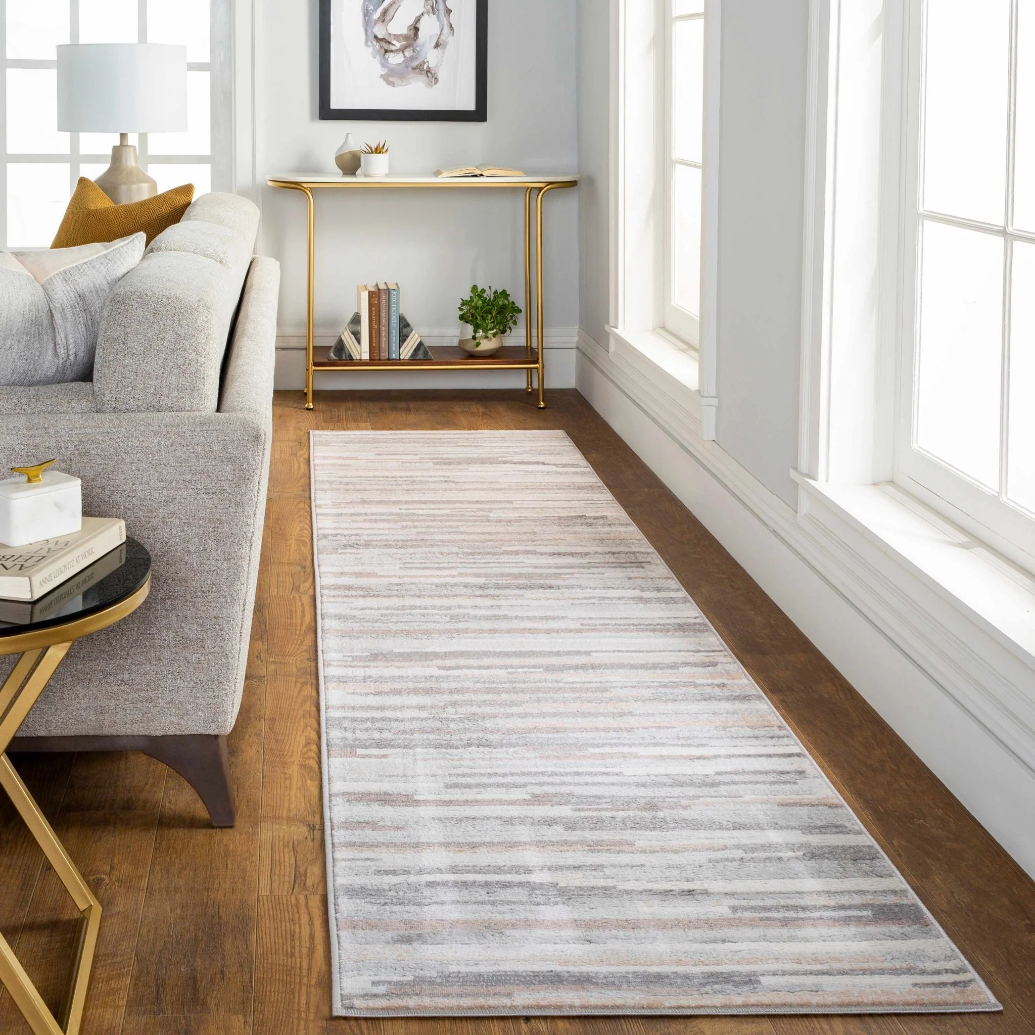 Contemporary Abstract Gray, Brown, Beige, Camel and White Medium Pile Area Rug - Image 13