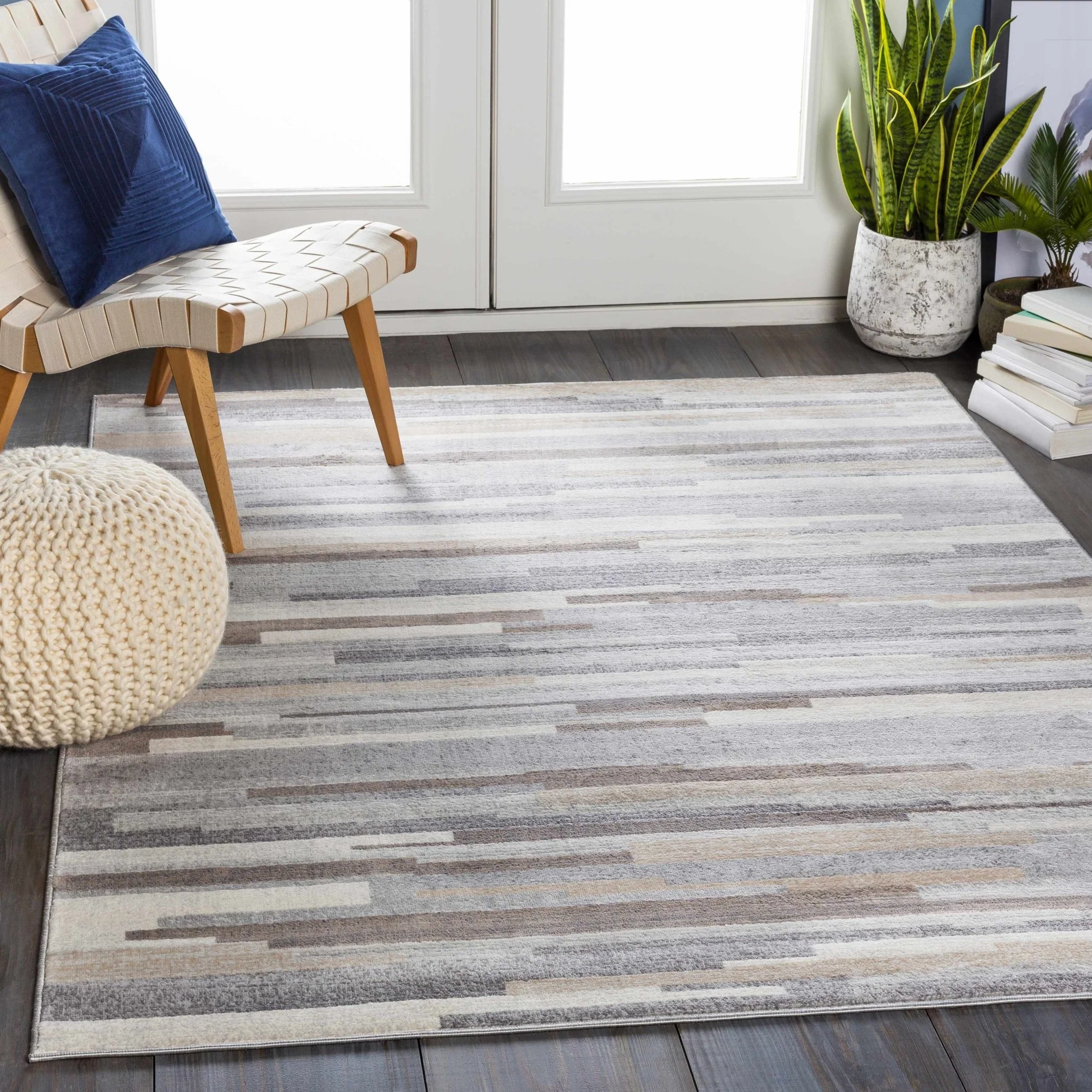 Contemporary Abstract Gray, Brown, Beige, Camel and White Medium Pile Area Rug - Image 2