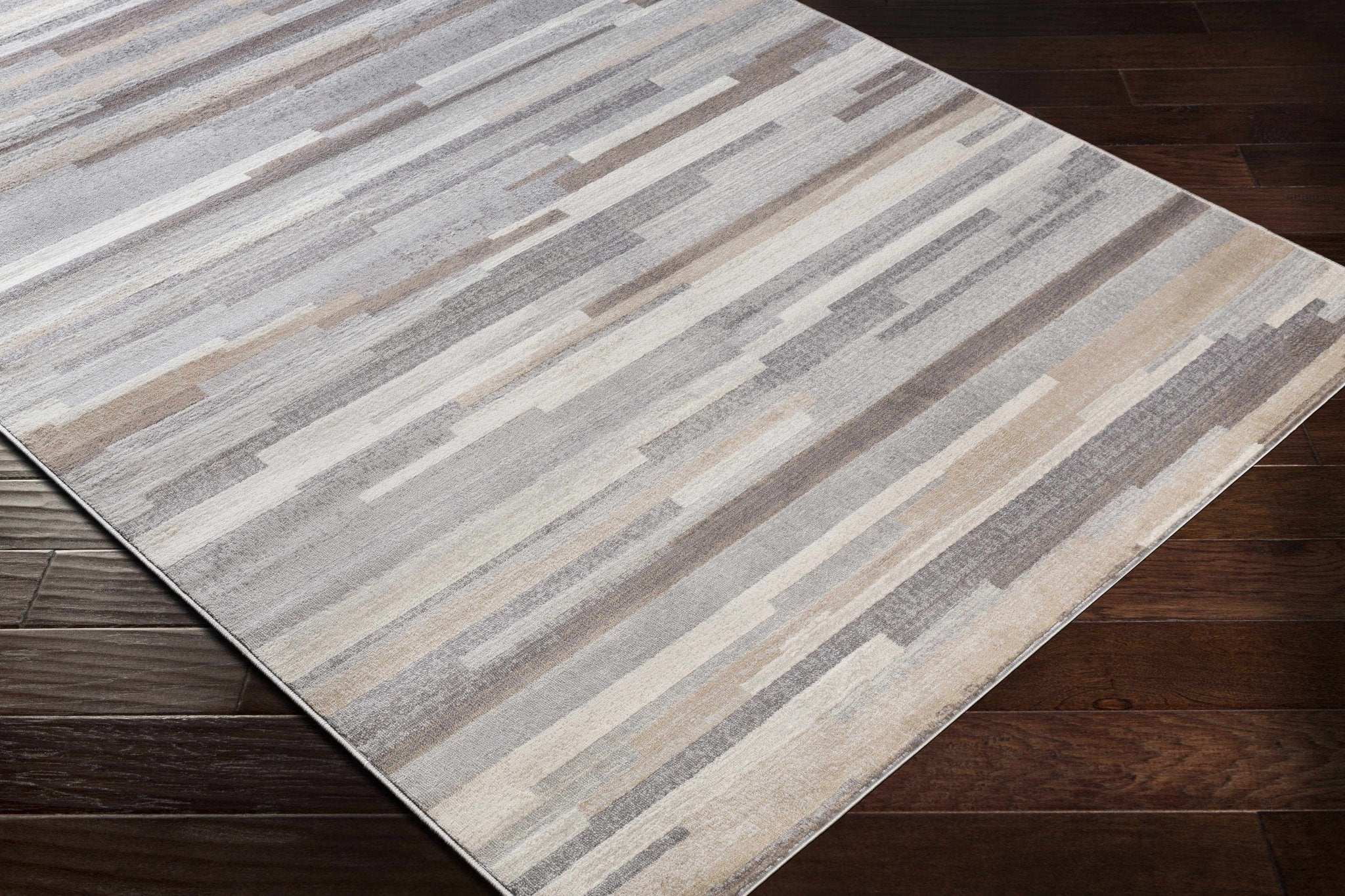 Contemporary Abstract Gray, Brown, Beige, Camel and White Medium Pile Area Rug - Image 3