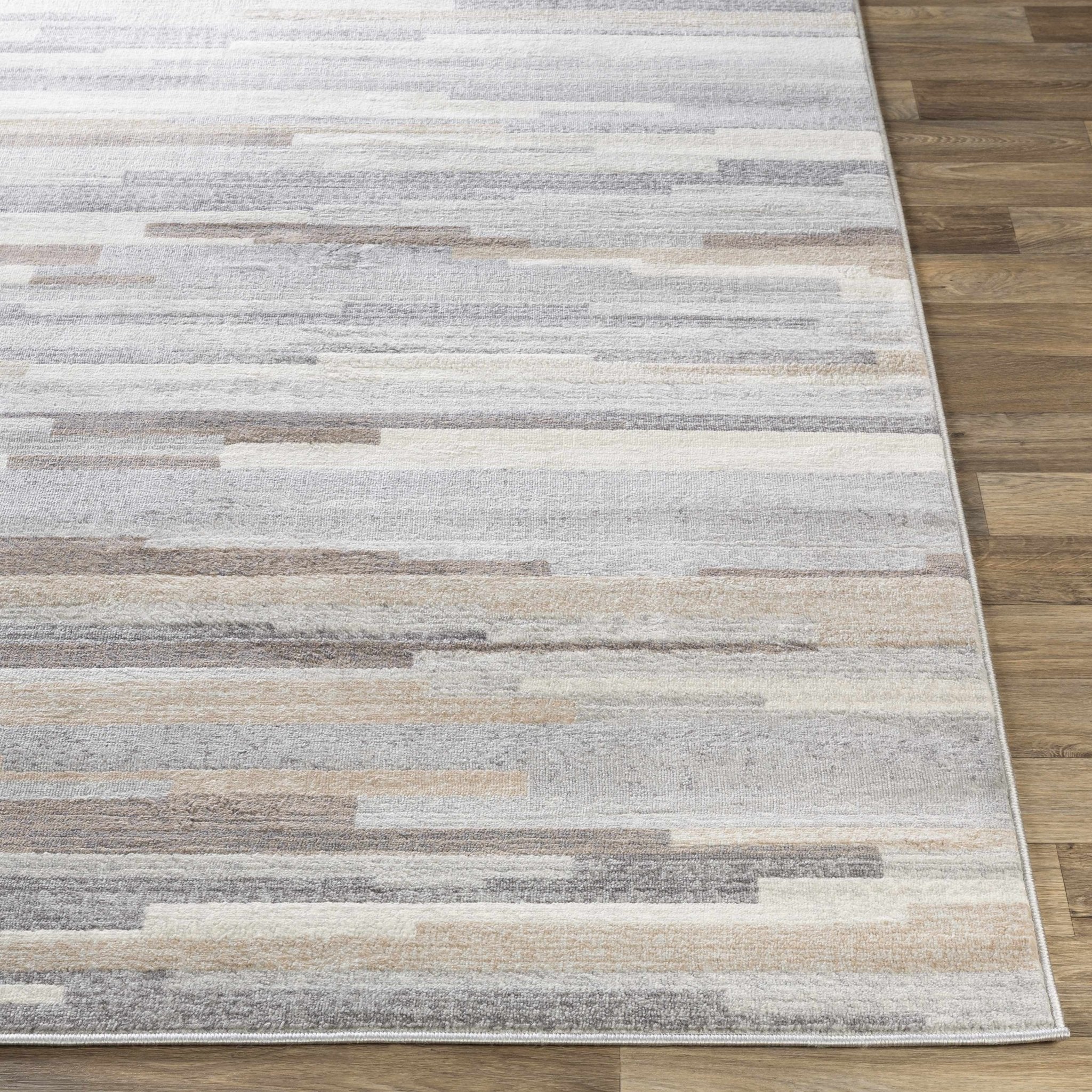 Contemporary Abstract Gray, Brown, Beige, Camel and White Medium Pile Area Rug - Image 4