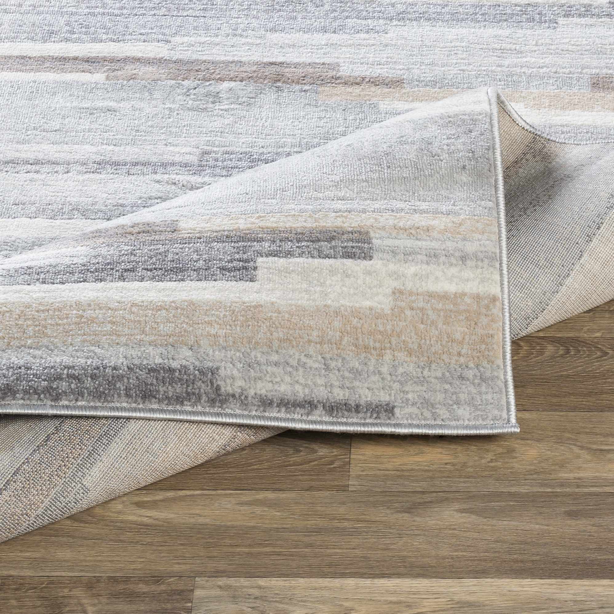 Contemporary Abstract Gray, Brown, Beige, Camel and White Medium Pile Area Rug - Image 5