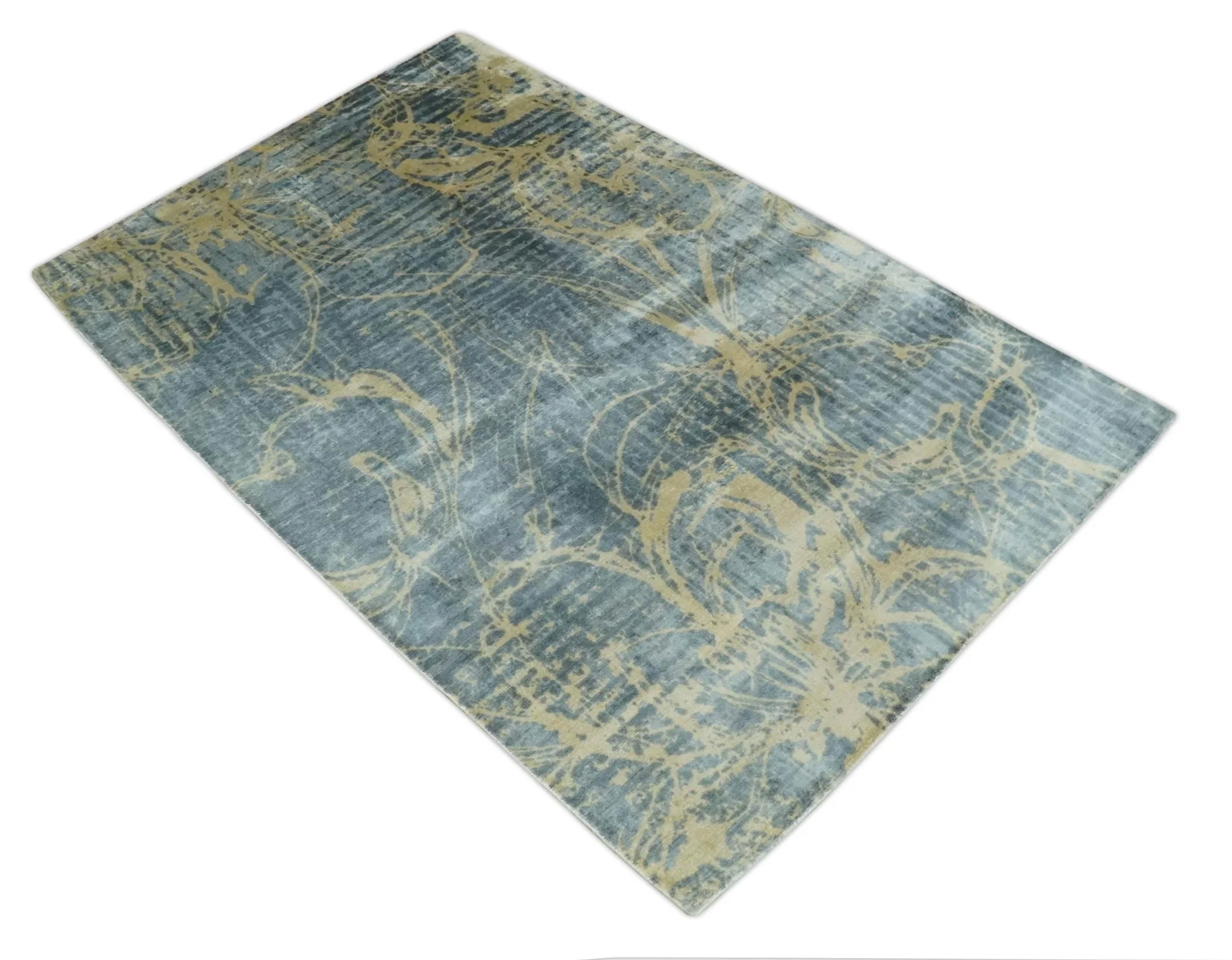 Modern Abstract Gray, Olive and Beige 5x8 Hand loom Viscose Area Rug - Image 10