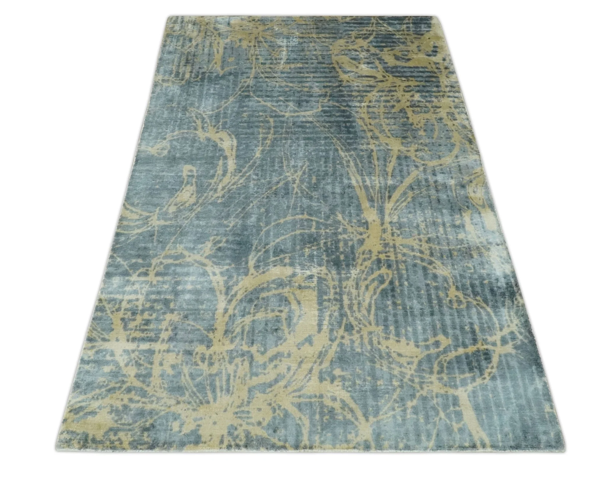 Modern Abstract Gray, Olive and Beige 5x8 Hand loom Viscose Area Rug - Image 11