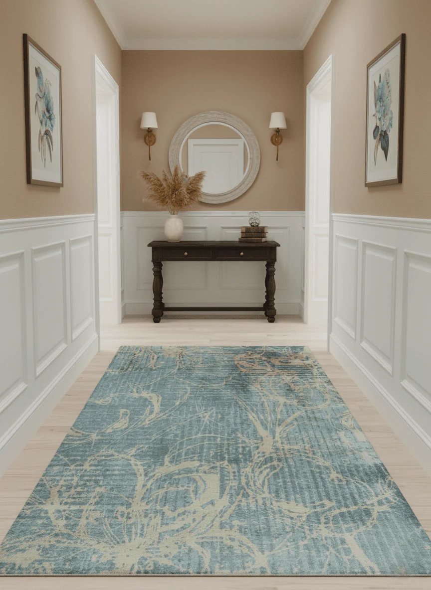 Modern Abstract Gray, Olive and Beige 5x8 Hand loom Viscose Area Rug - Image 2