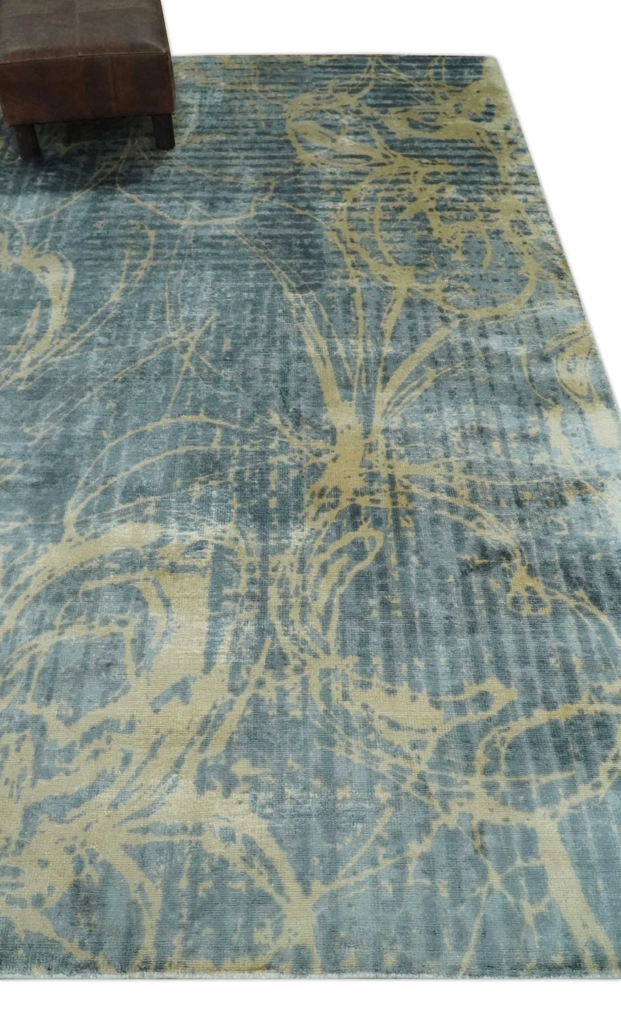 Modern Abstract Gray, Olive and Beige 5x8 Hand loom Viscose Area Rug - Image 4