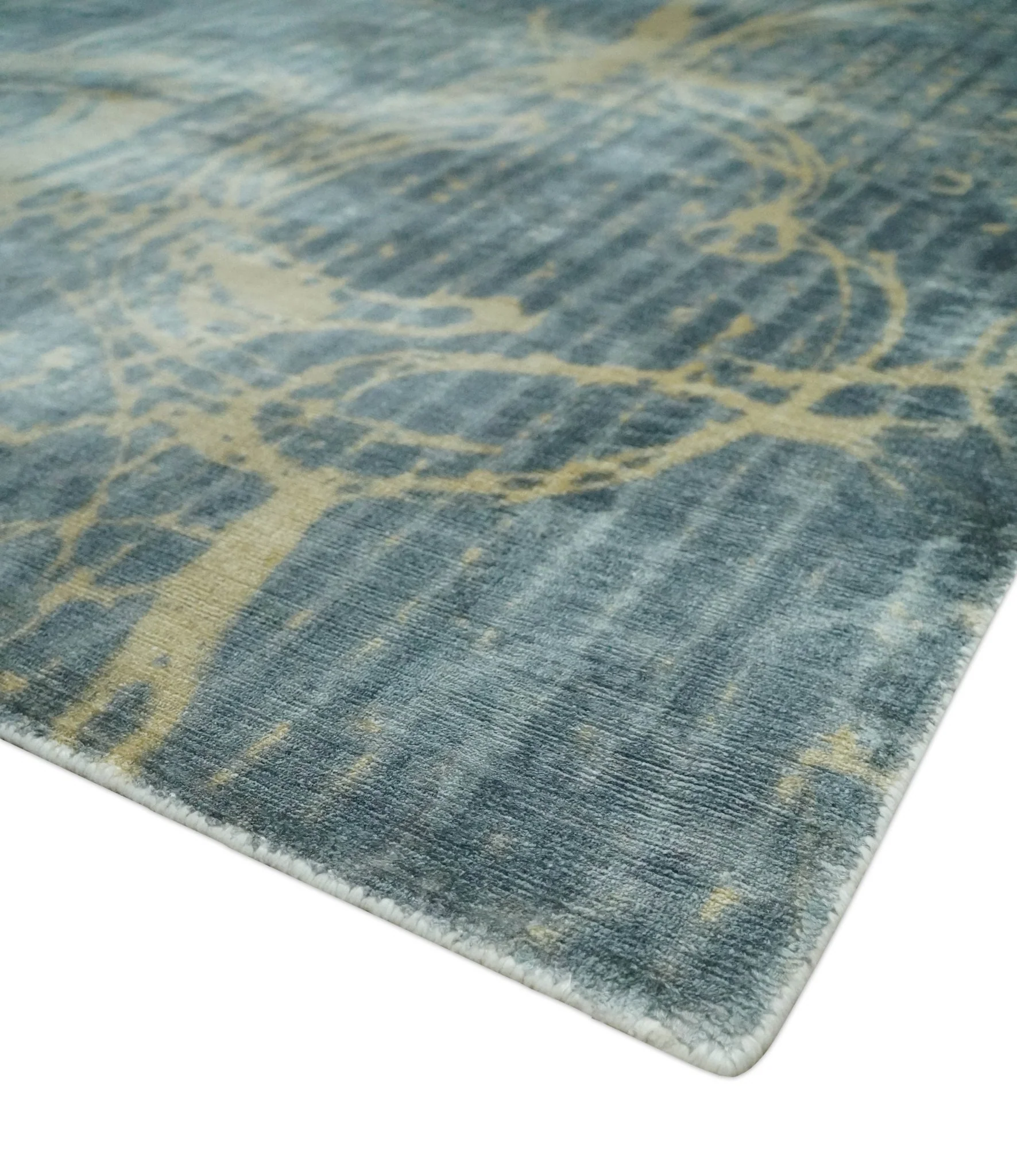 Modern Abstract Gray, Olive and Beige 5x8 Hand loom Viscose Area Rug - Image 6