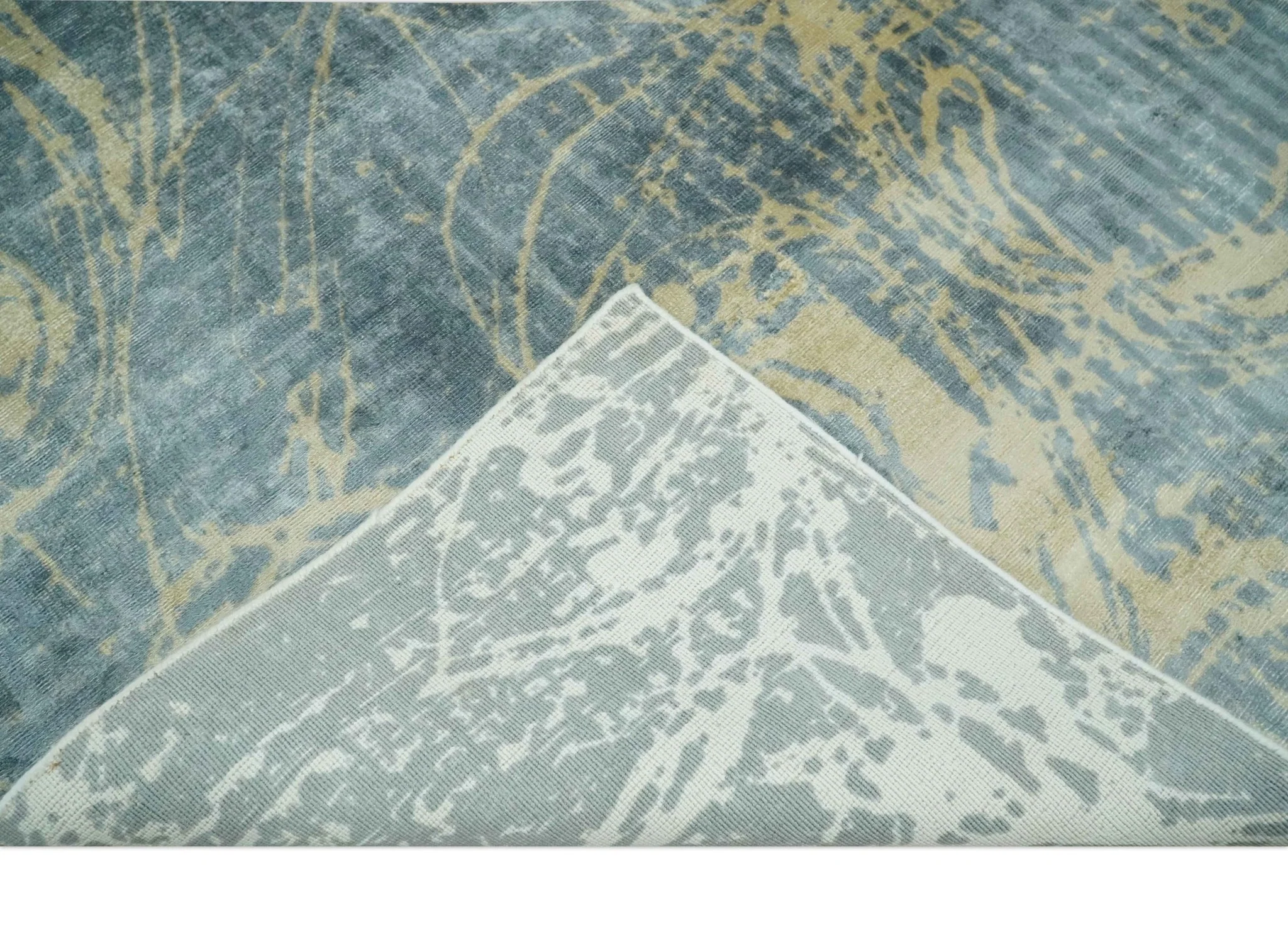 Modern Abstract Gray, Olive and Beige 5x8 Hand loom Viscose Area Rug - Image 8