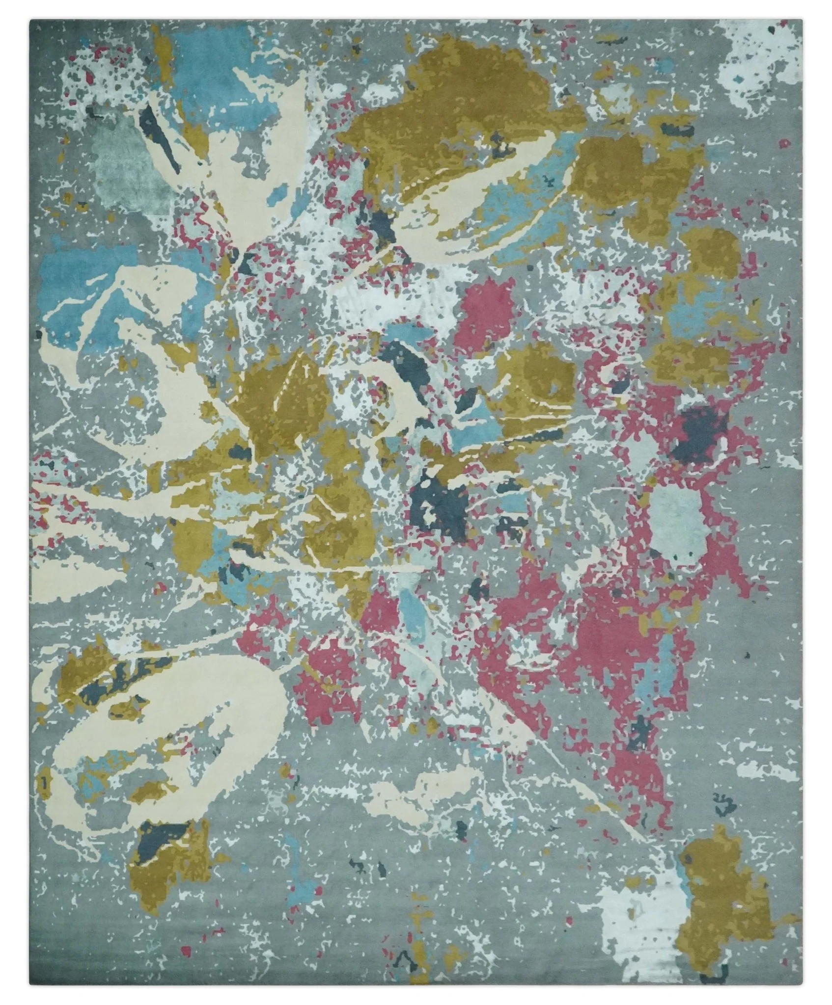 Vibrant Colorful Modern Abstract Gray, Olive, Purple and Ivory Hand knotted 10x14 and 12x15 wool Area Rug - Image 12