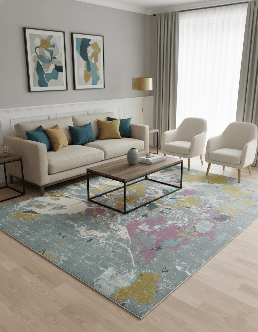 Vibrant Colorful Modern Abstract Gray, Olive, Purple and Ivory Hand knotted 10x14 and 12x15 wool Area Rug - Image 2