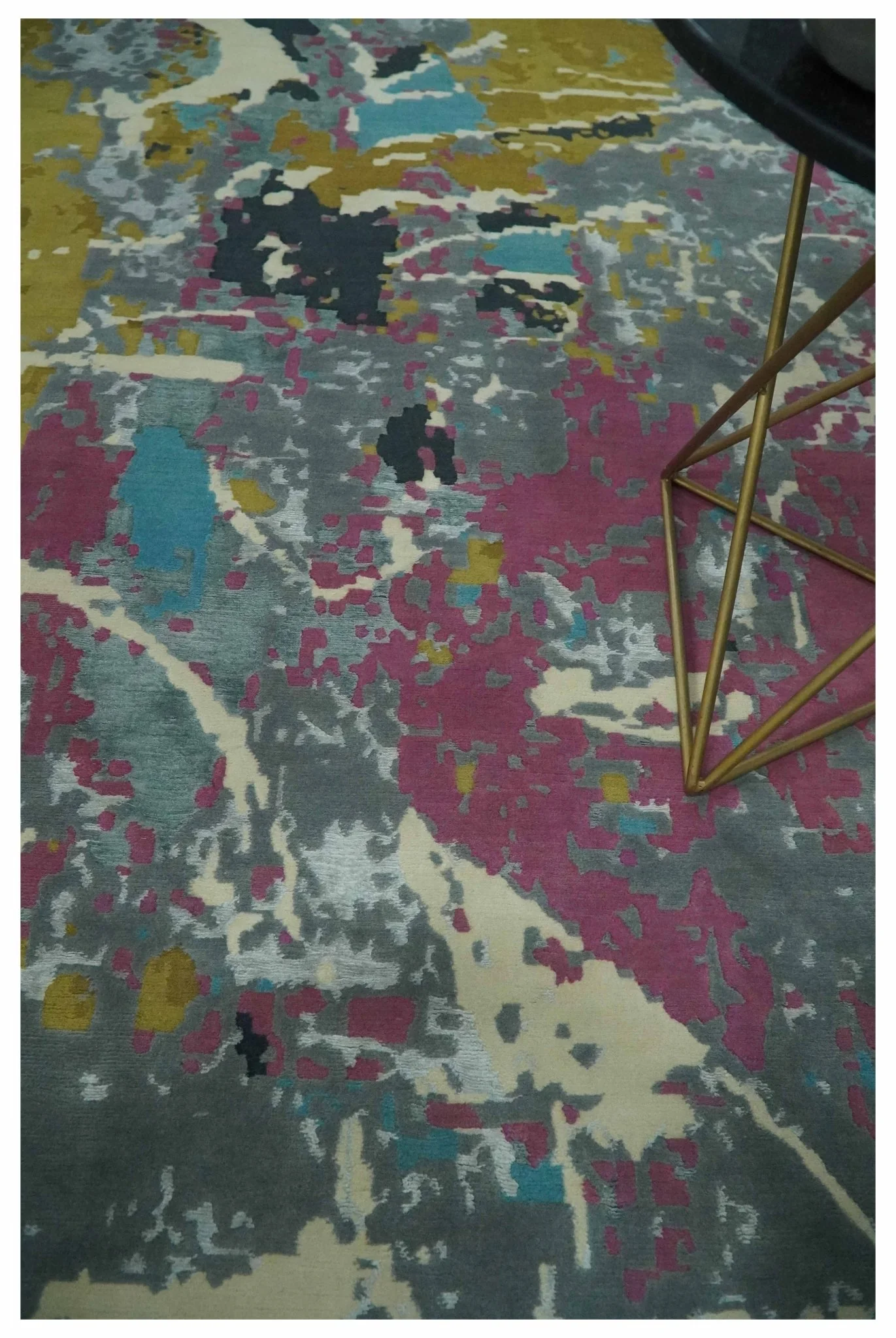 Vibrant Colorful Modern Abstract Gray, Olive, Purple and Ivory Hand knotted 10x14 and 12x15 wool Area Rug - Image 3