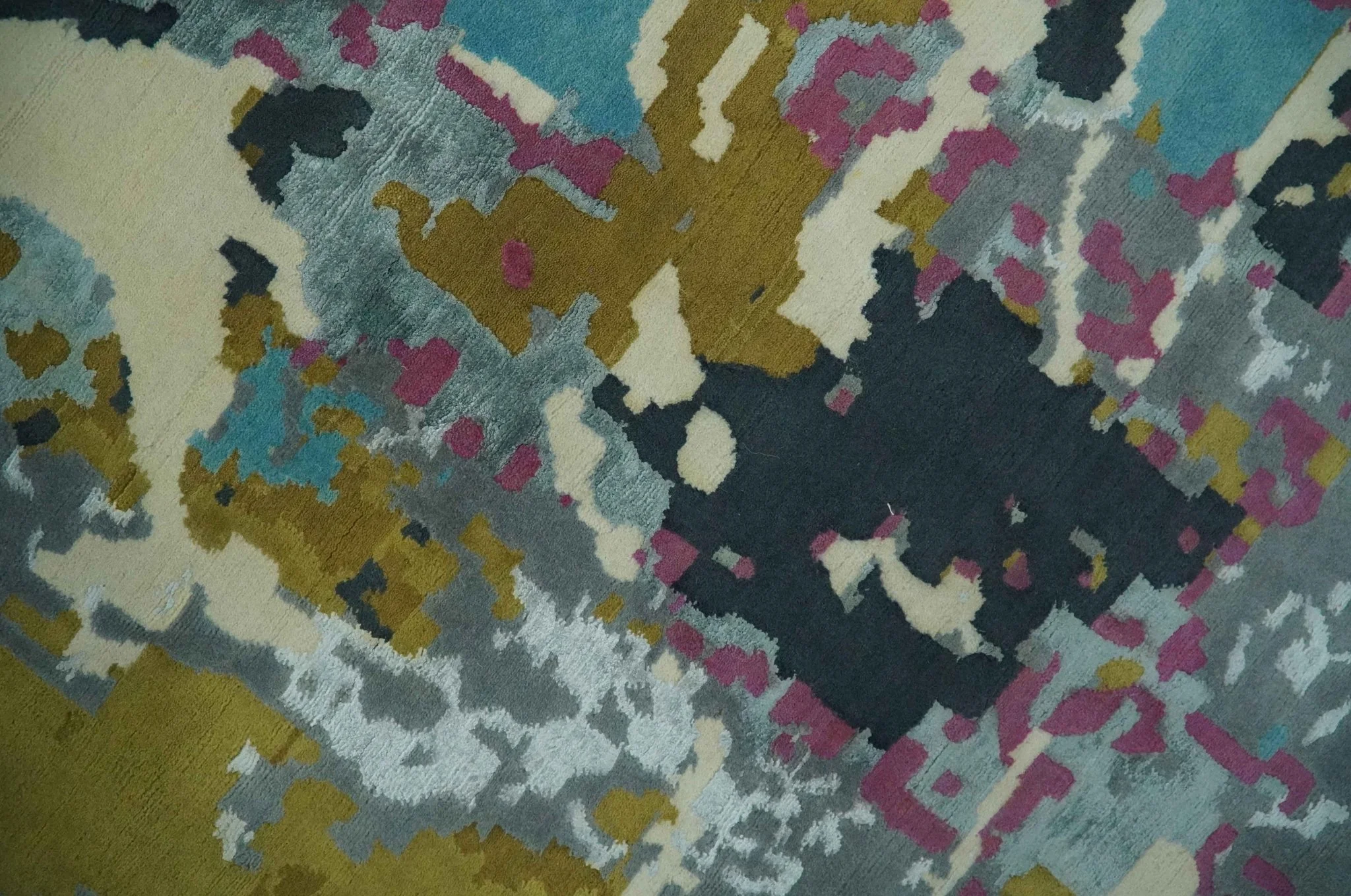 Vibrant Colorful Modern Abstract Gray, Olive, Purple and Ivory Hand knotted 10x14 and 12x15 wool Area Rug - Image 5