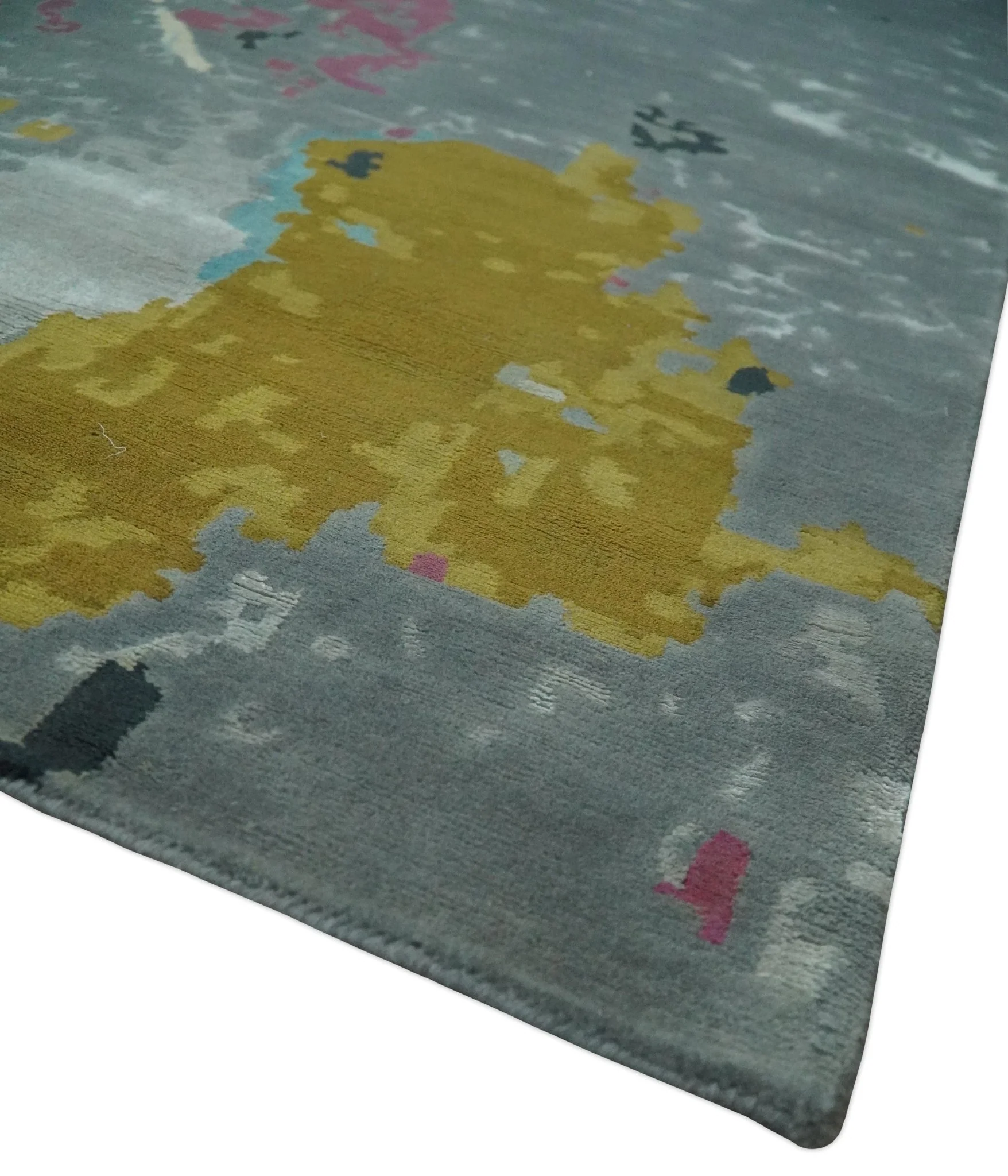 Vibrant Colorful Modern Abstract Gray, Olive, Purple and Ivory Hand knotted 10x14 and 12x15 wool Area Rug - Image 6