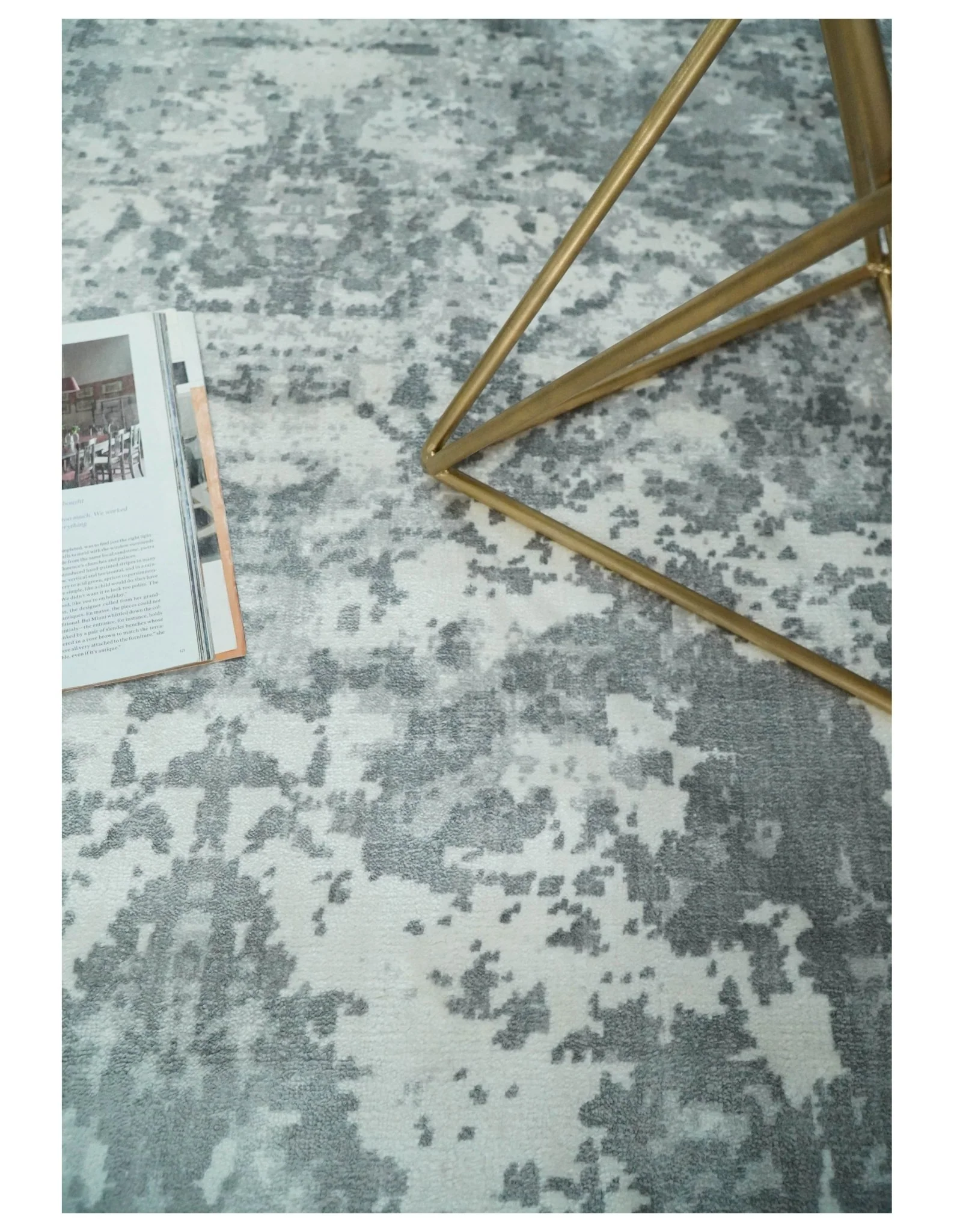 Handmade 7.10x9.9 Abstract Ivory and Gray Blended Wool and Bamboo Silk Area Rug - Image 7