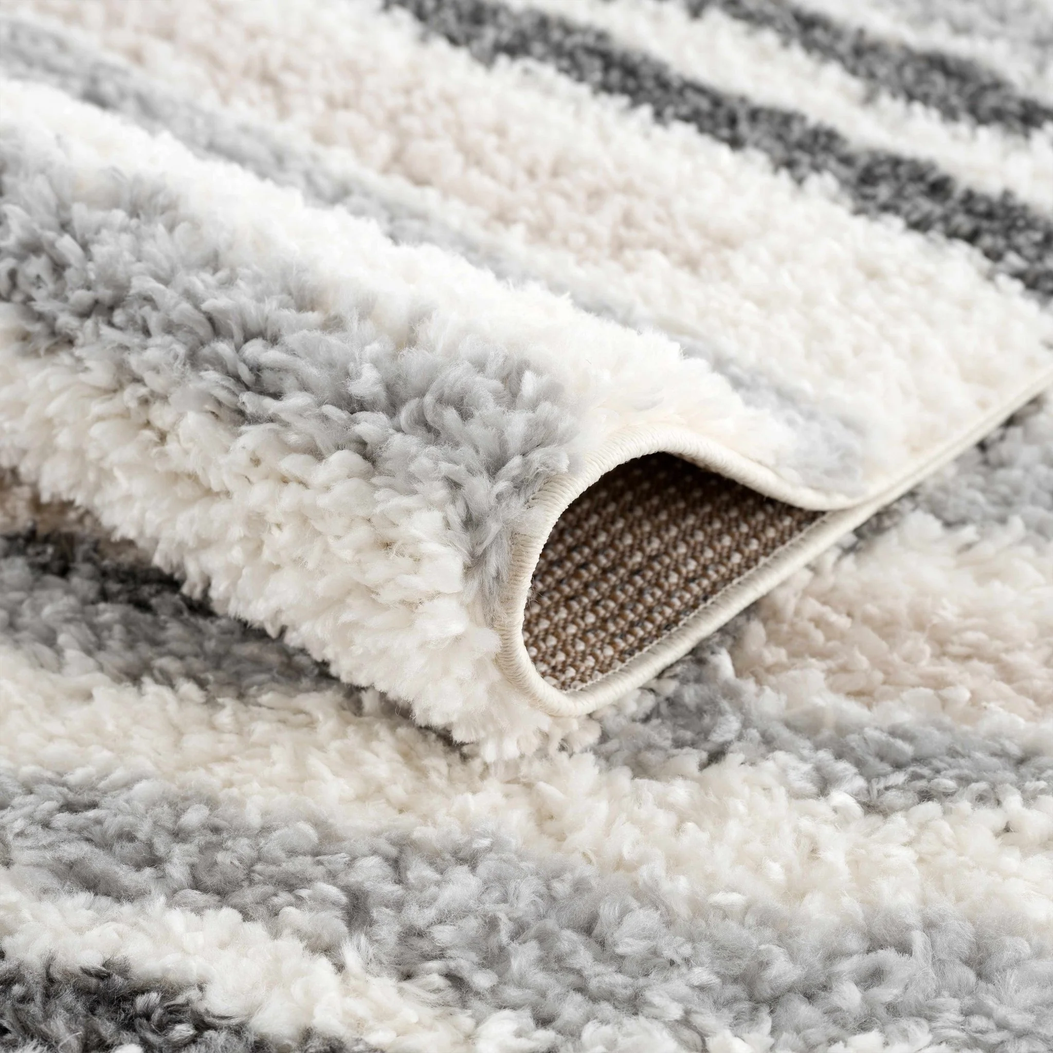 Modern Abstract Ivory, Beige, Gray and Black Plush pile Area Rug - Image 3