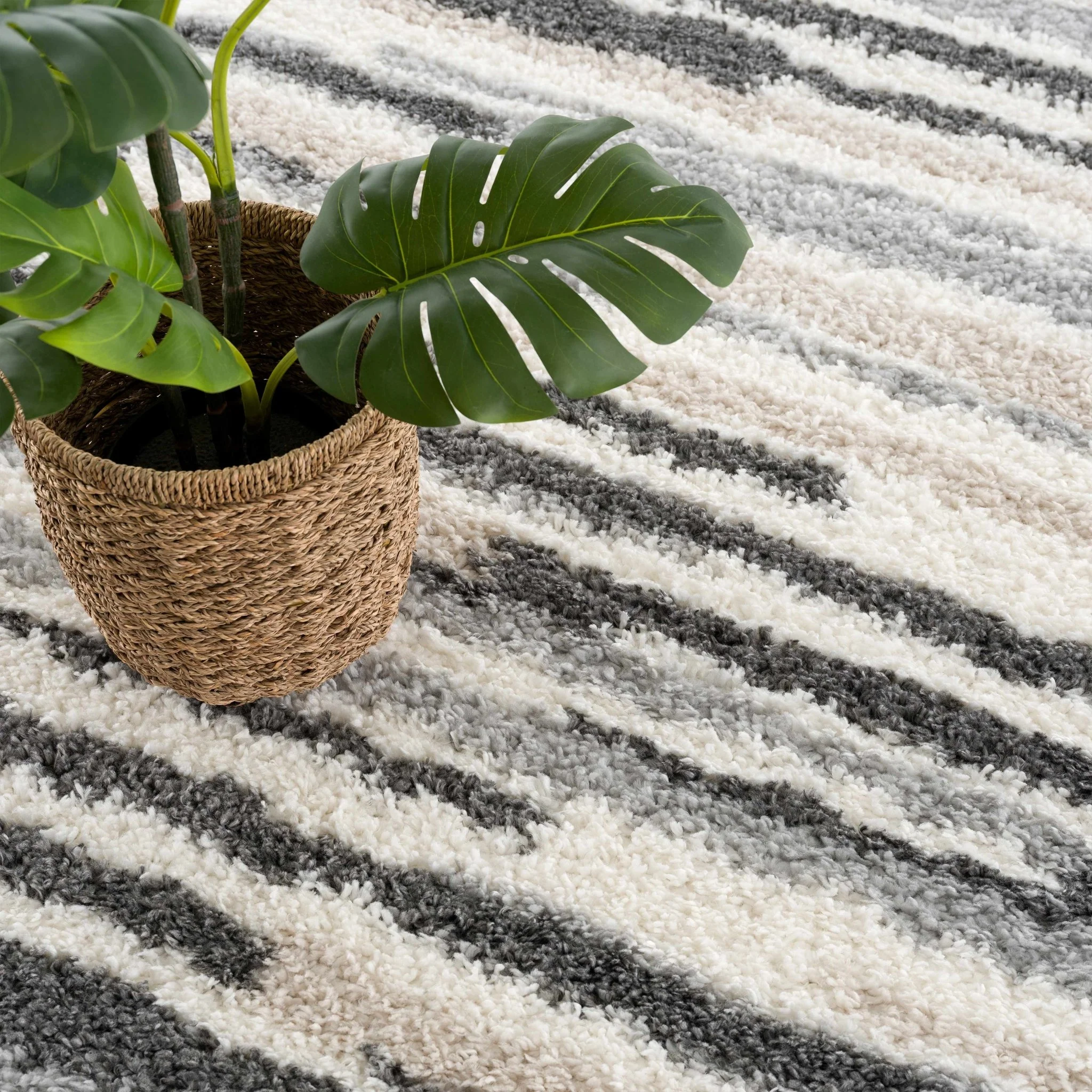 Modern Abstract Ivory, Beige, Gray and Black Plush pile Area Rug - Image 5