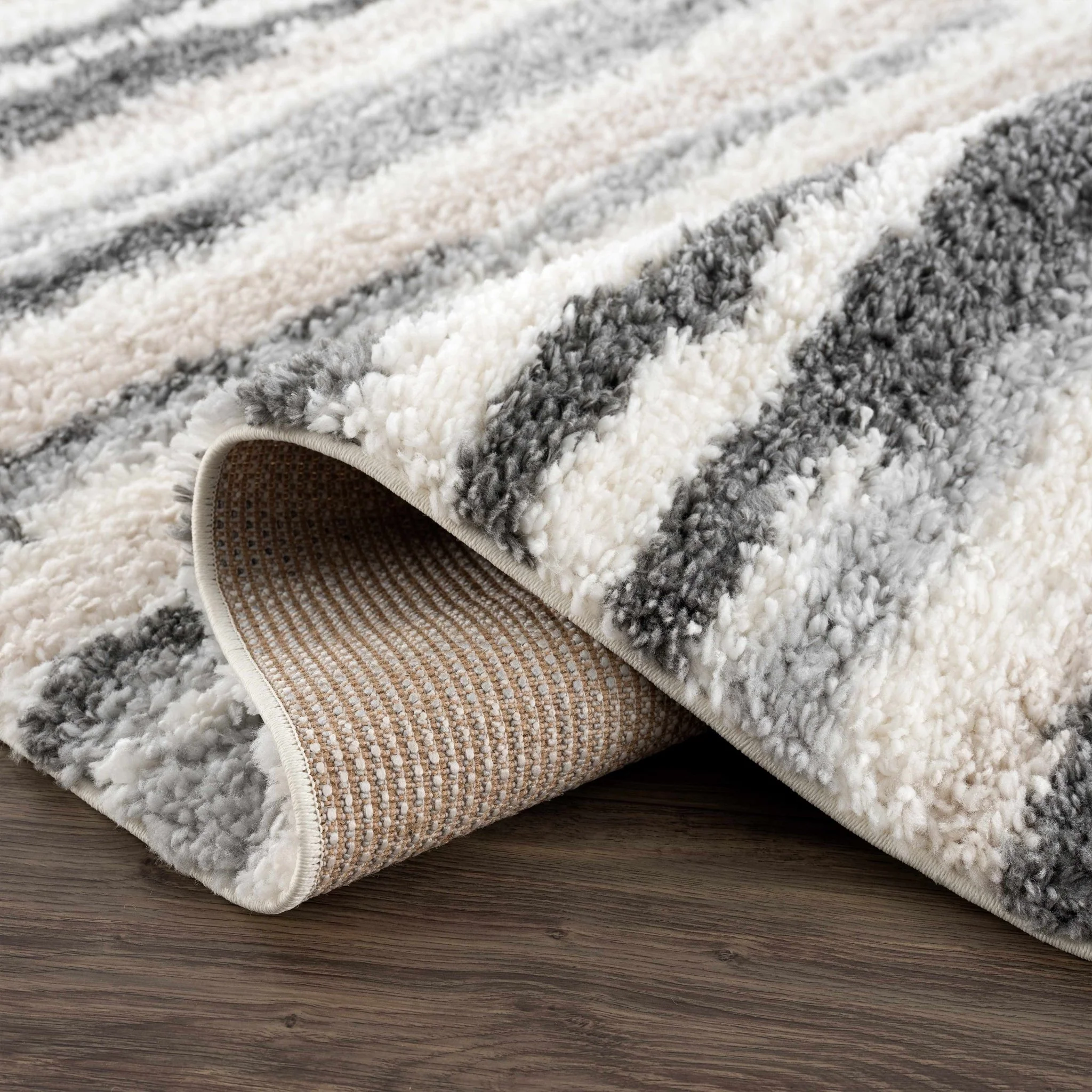 Modern Abstract Ivory, Beige, Gray and Black Plush pile Area Rug - Image 6