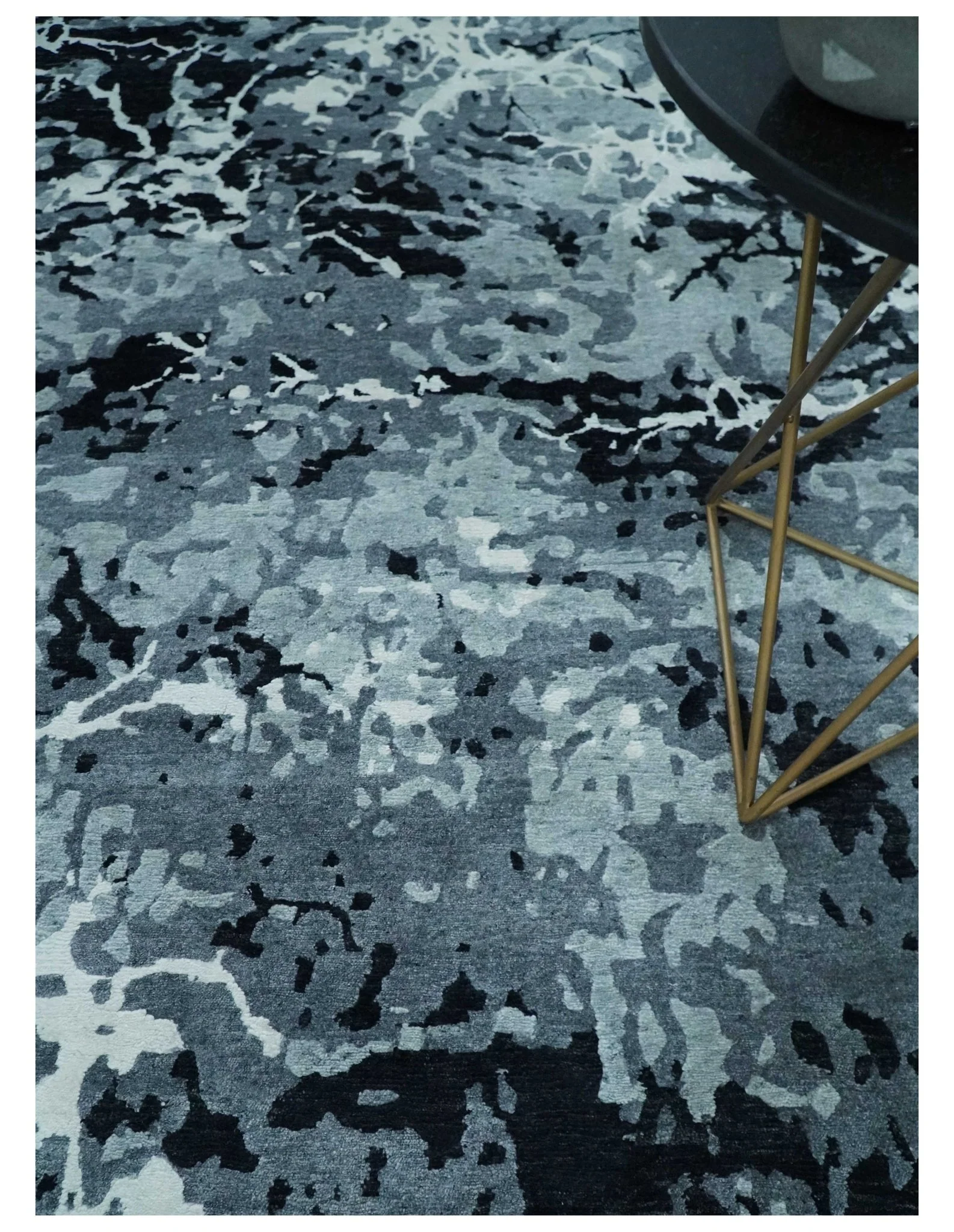 Modern Abstract Hand Knotted 8x10 Ivory, Gray, Charcoal and Black  Wool and Blended Silk Area Rug - Image 2