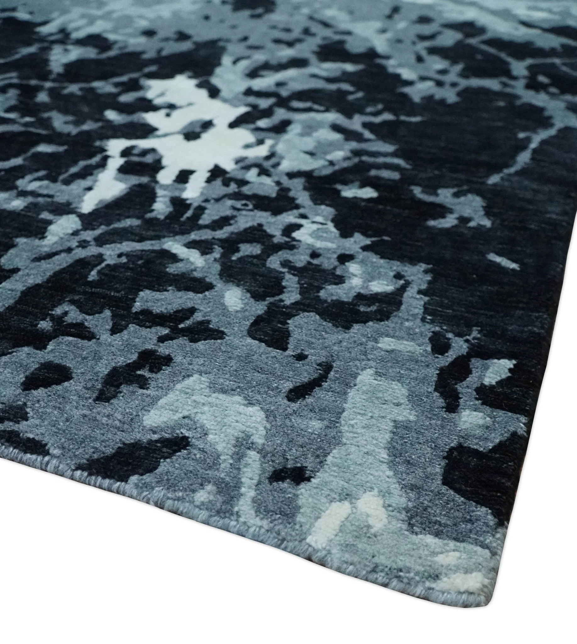 Modern Abstract Hand Knotted 8x10 Ivory, Gray, Charcoal and Black  Wool and Blended Silk Area Rug - Image 5