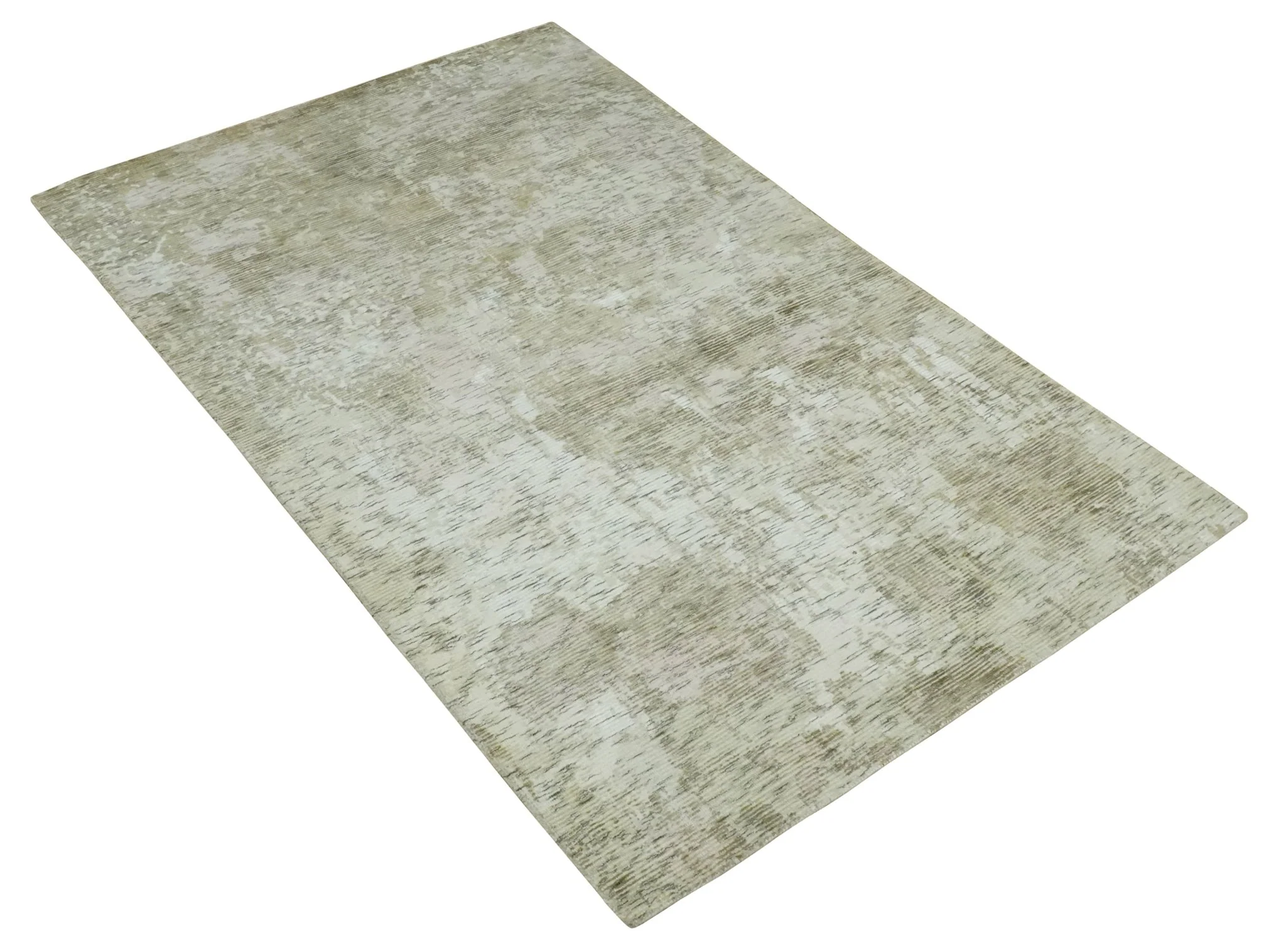 Modern Abstract Ivory, Green and Charcoal 5x8 Hand loom Wool and Viscose Area Rug - Image 10