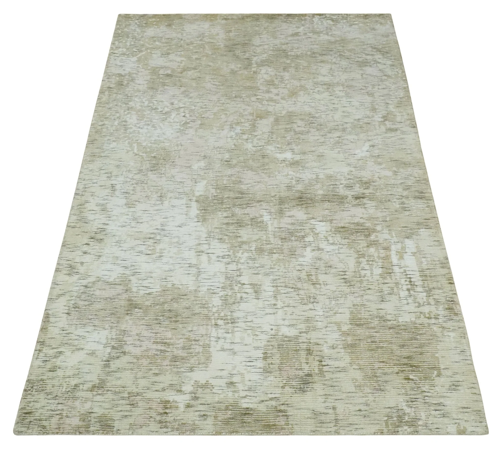 Modern Abstract Ivory, Green and Charcoal 5x8 Hand loom Wool and Viscose Area Rug - Image 11