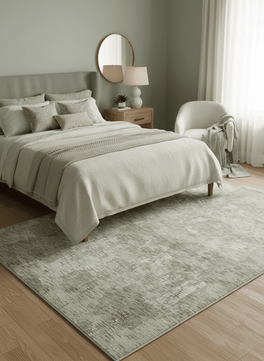 Modern Abstract Ivory, Green and Charcoal 5x8 Hand loom Wool and Viscose Area Rug - Image 2