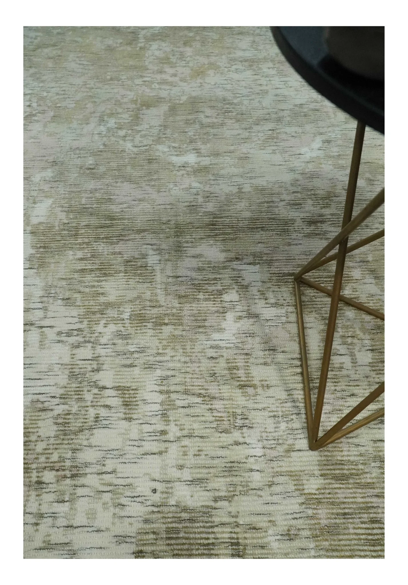 Modern Abstract Ivory, Green and Charcoal 5x8 Hand loom Wool and Viscose Area Rug - Image 3