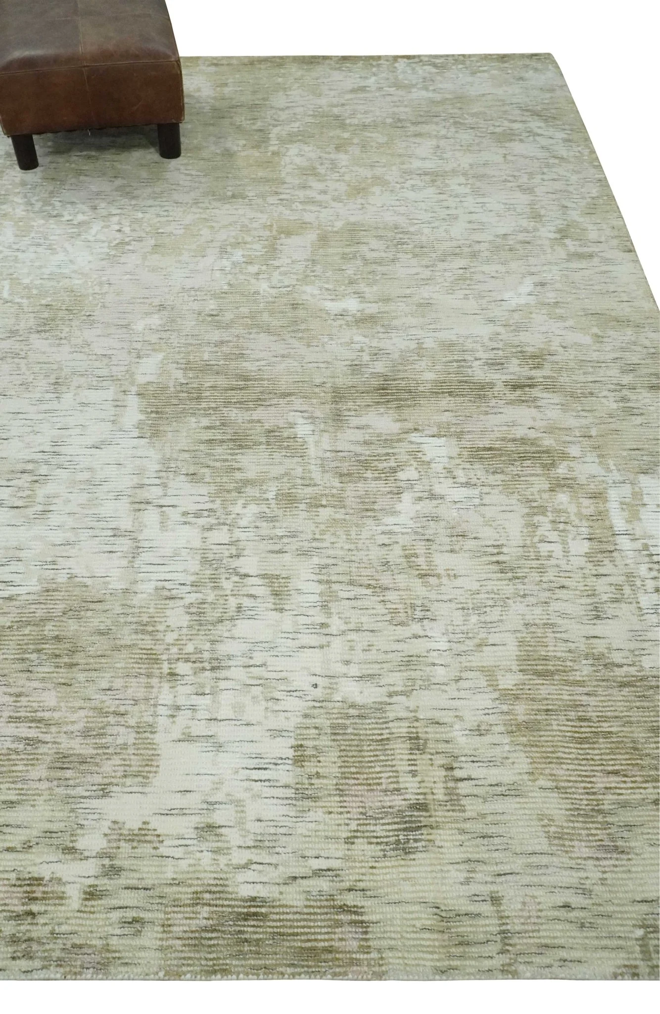 Modern Abstract Ivory, Green and Charcoal 5x8 Hand loom Wool and Viscose Area Rug - Image 4