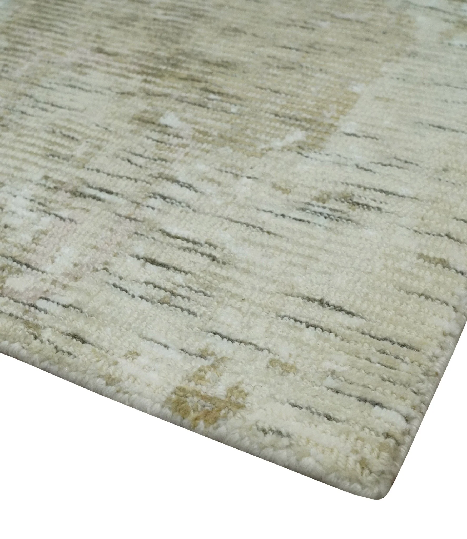 Modern Abstract Ivory, Green and Charcoal 5x8 Hand loom Wool and Viscose Area Rug - Image 6