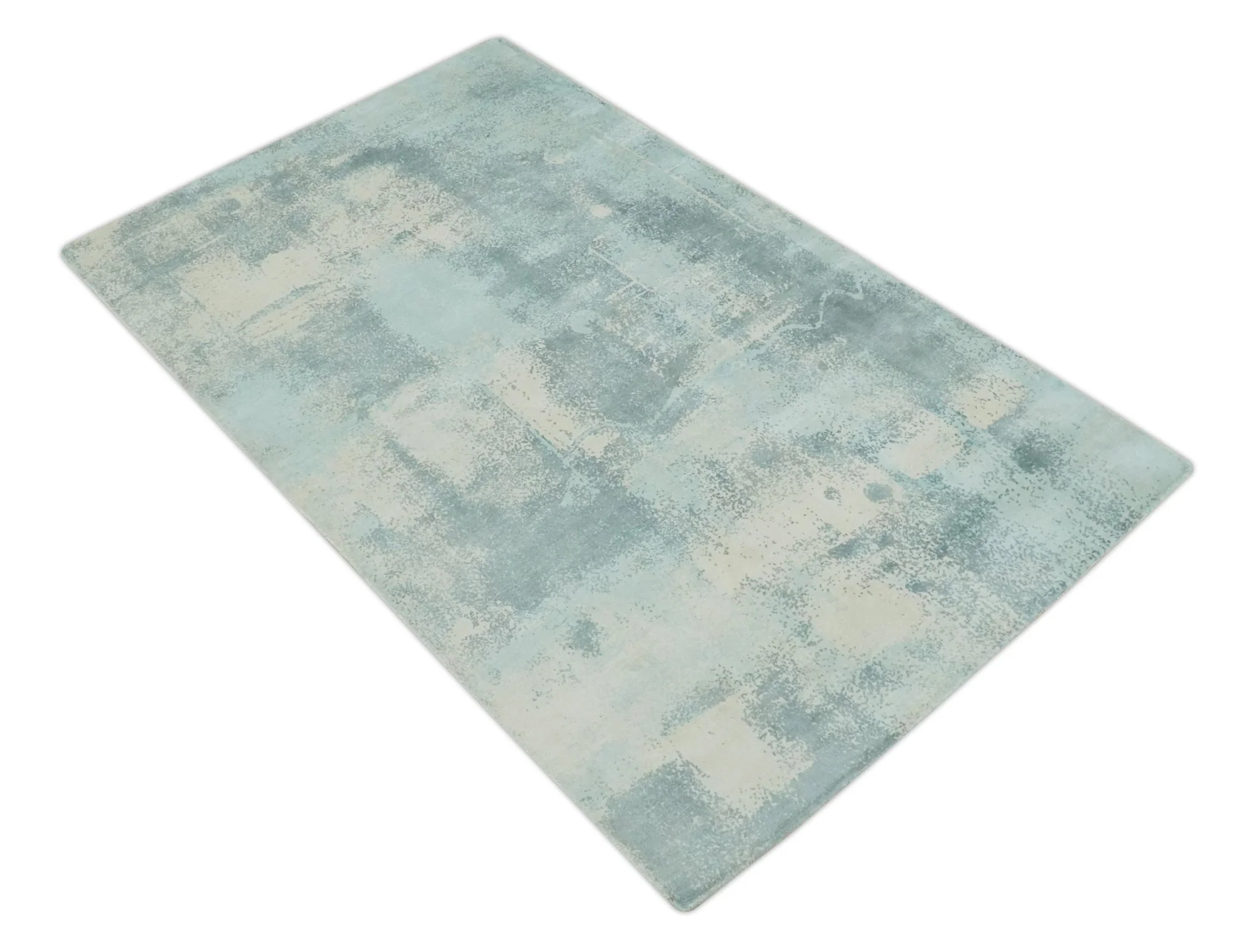 Modern Abstract Light Blue, Beige and Gray Hand loom 5x8 wool and Viscose Area Rug - Image 10