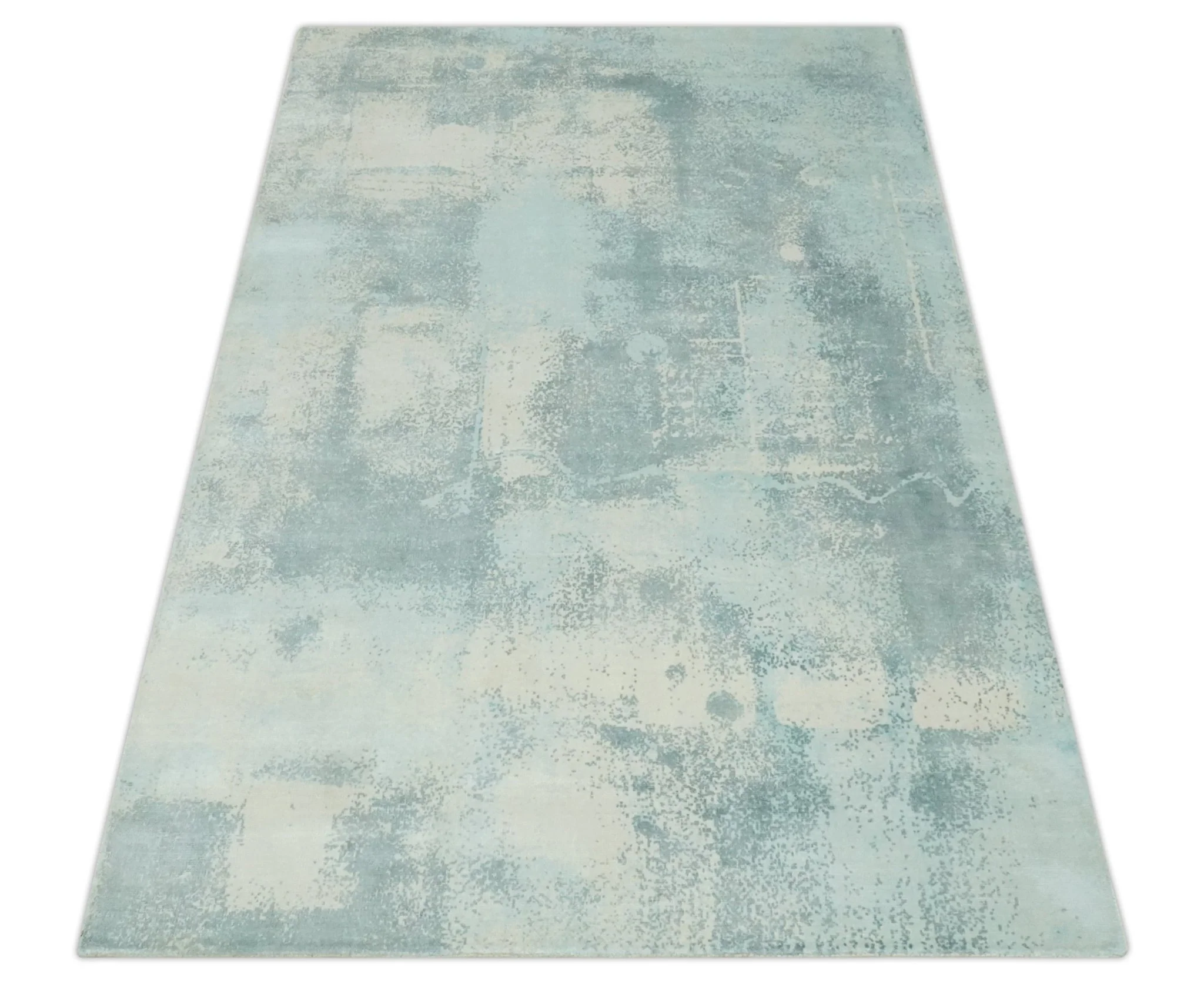 Modern Abstract Light Blue, Beige and Gray Hand loom 5x8 wool and Viscose Area Rug - Image 11