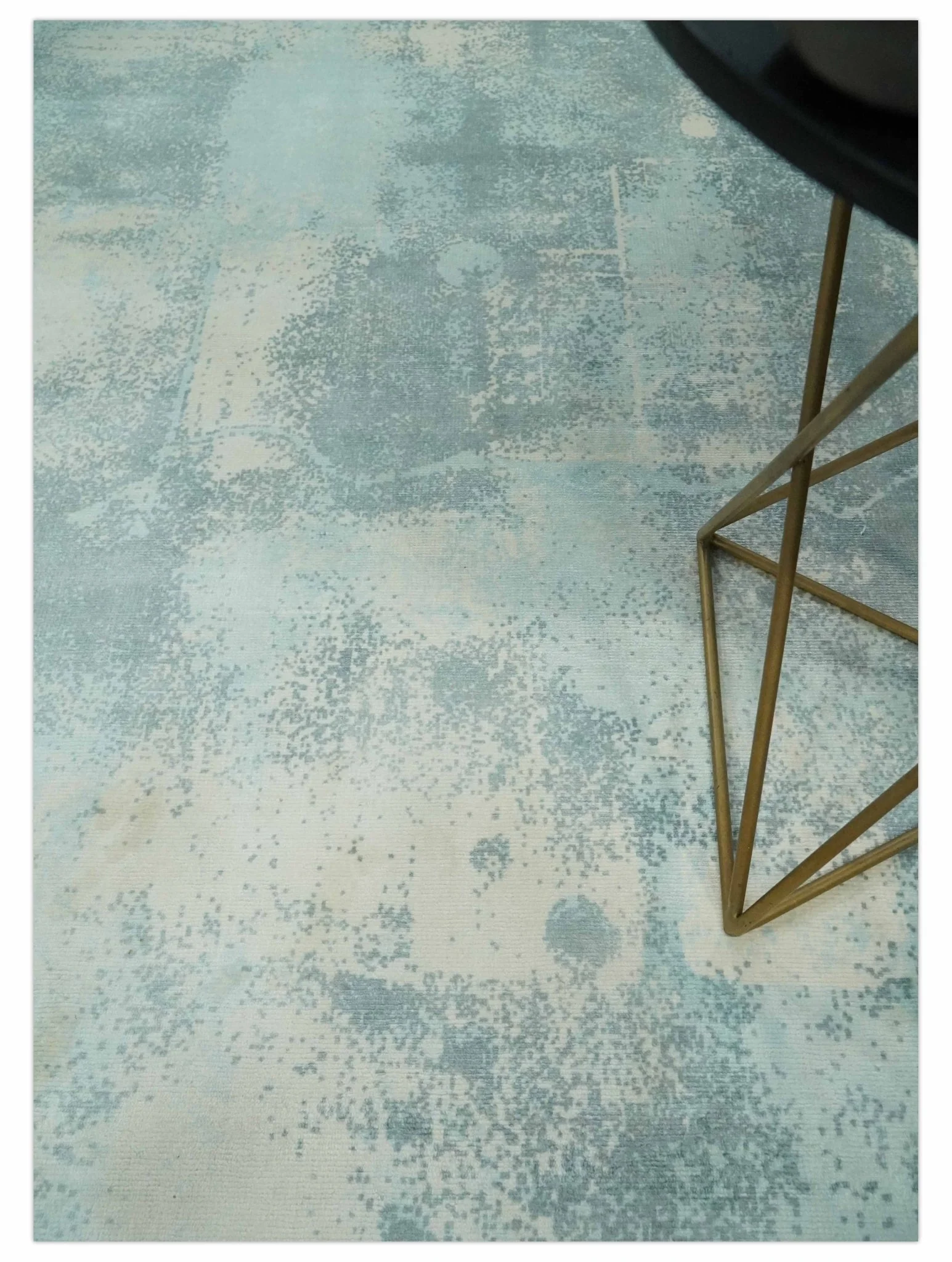 Modern Abstract Light Blue, Beige and Gray Hand loom 5x8 wool and Viscose Area Rug - Image 3