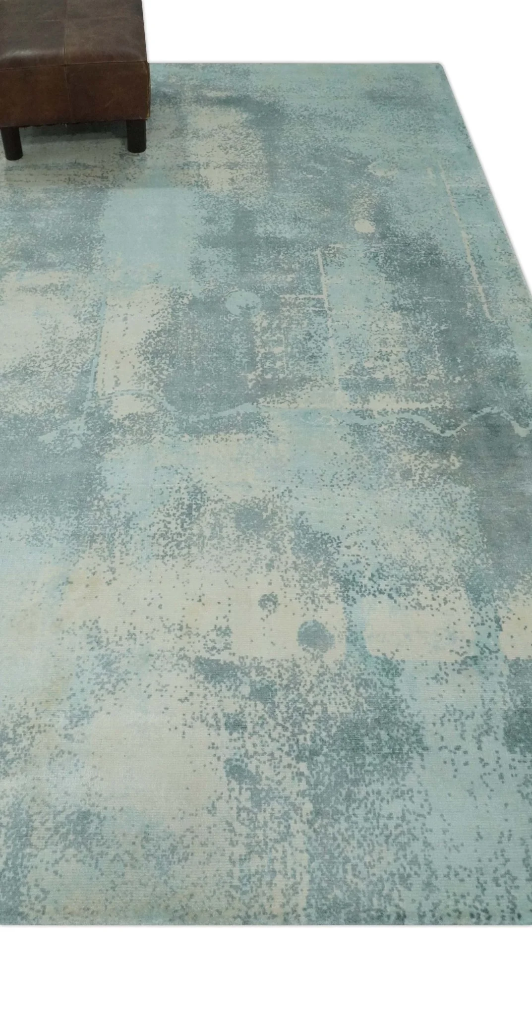 Modern Abstract Light Blue, Beige and Gray Hand loom 5x8 wool and Viscose Area Rug - Image 4