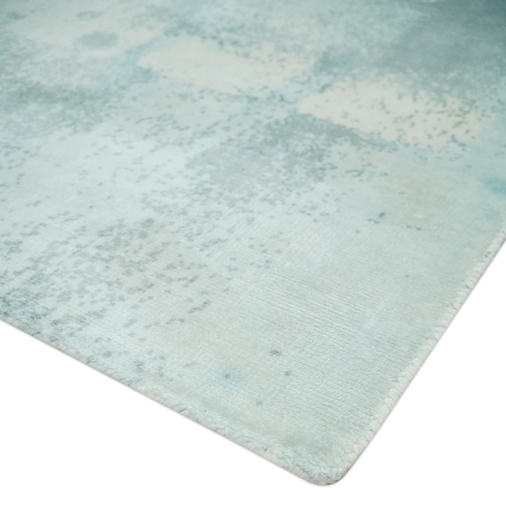 Modern Abstract Light Blue, Beige and Gray Hand loom 5x8 wool and Viscose Area Rug - Image 6