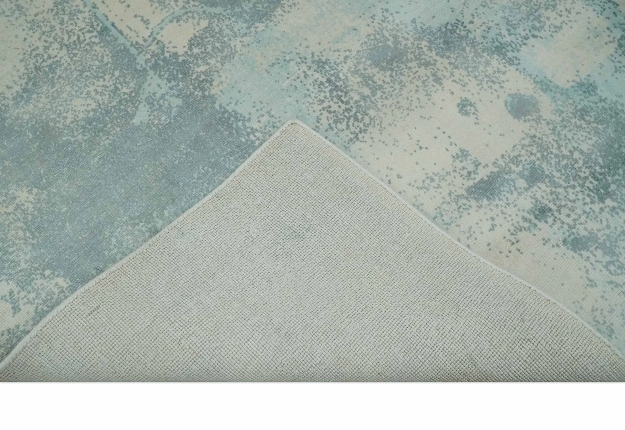Modern Abstract Light Blue, Beige and Gray Hand loom 5x8 wool and Viscose Area Rug - Image 8