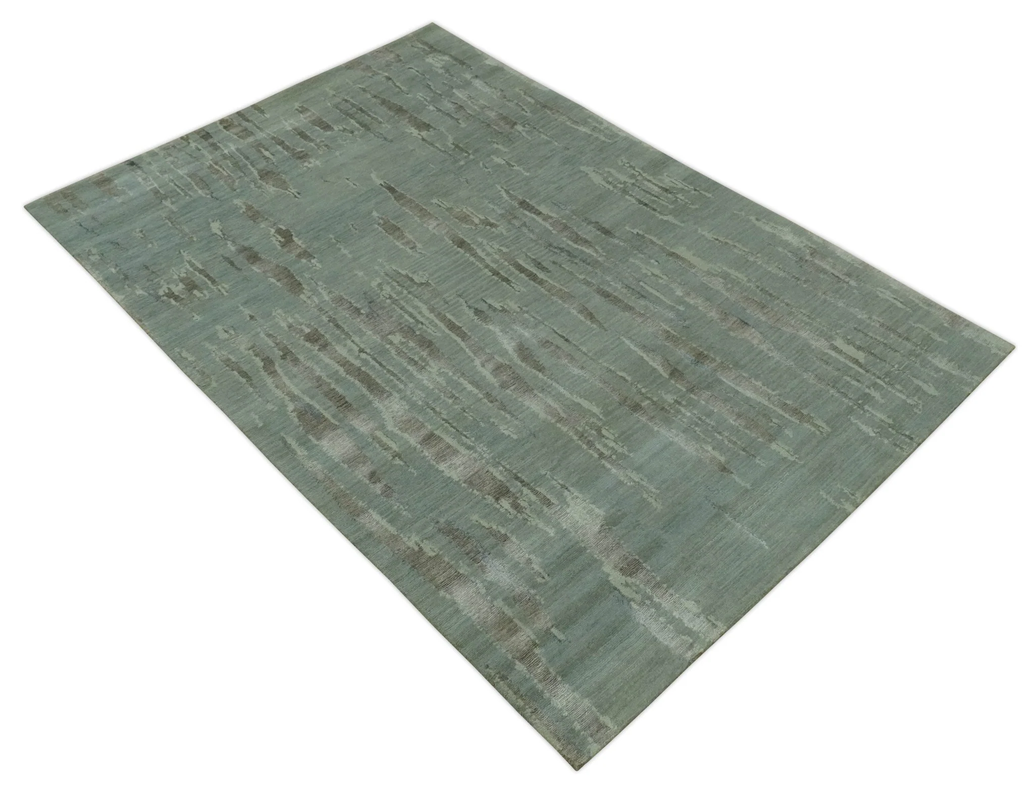 Modern Abstract Light Green, Gray and Silver Hand loom 6x9 wool and Bamboo Silk area Rug - Image 10